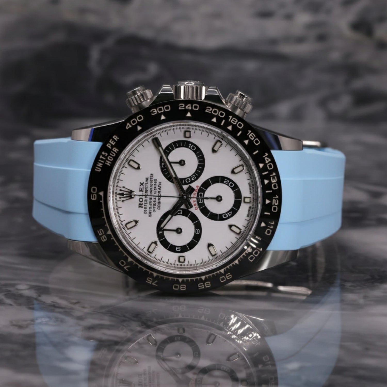 Deployant Rubber Strap - For Rolex Daytona - Baby Blue - Helvetus
