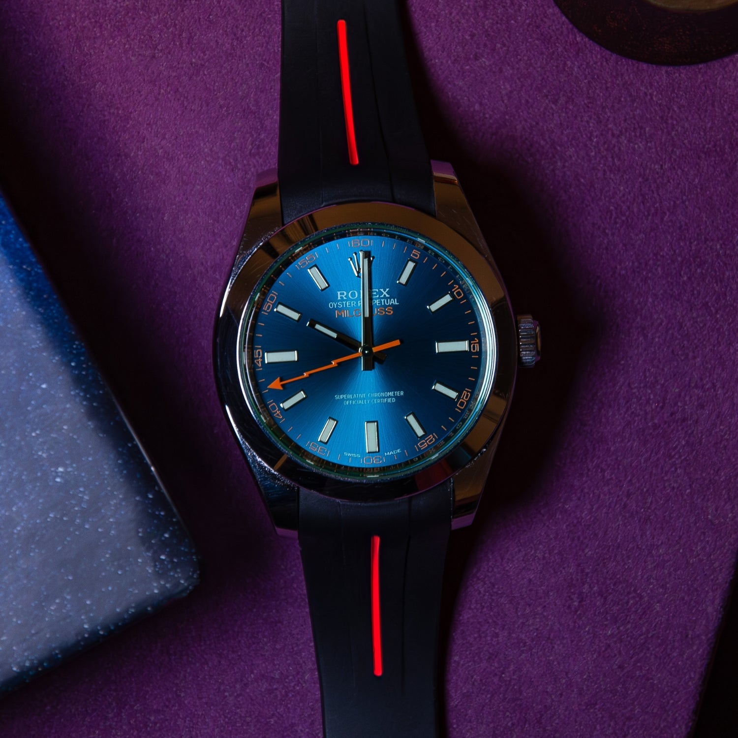 Deployant Rubber Strap - For Rolex Milgauss - Black w/Red Line | LuxLine® - Helvetus