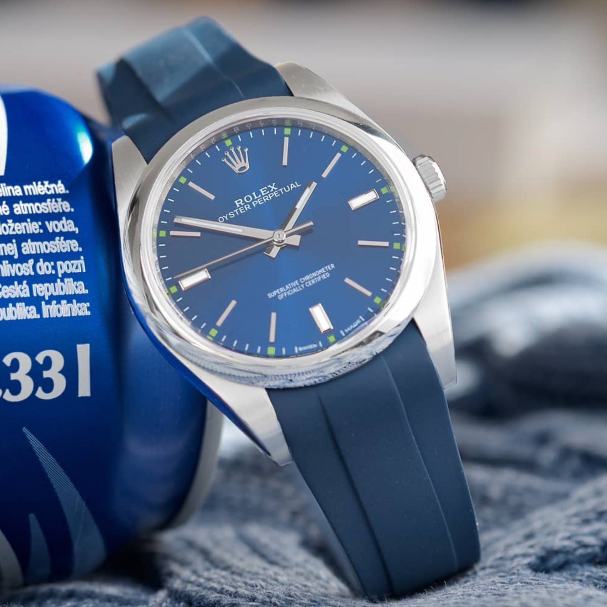 Deployant Rubber Strap - For Rolex Oyster Perpetual 39mm - Navy Blue - Helvetus