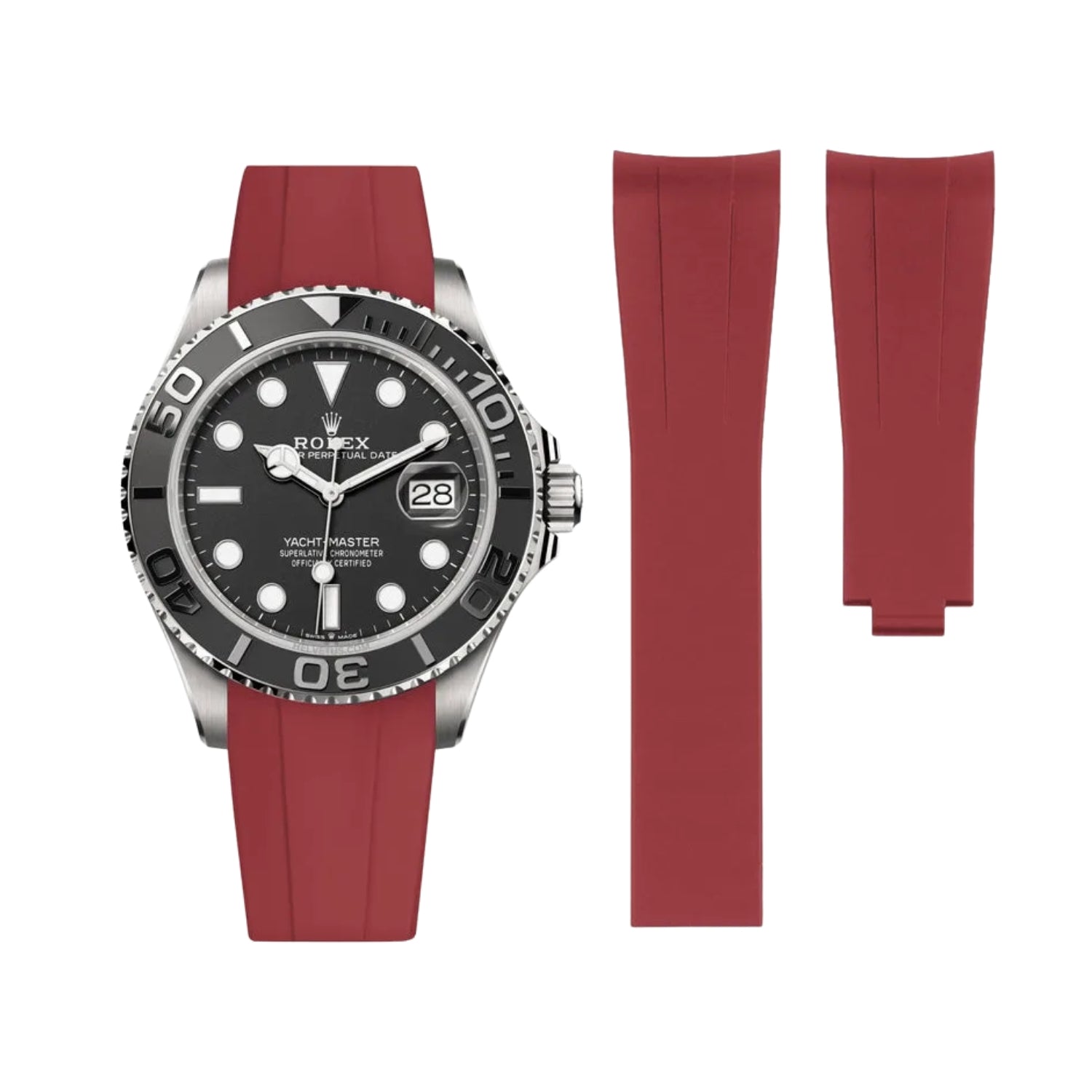Deployant Rubber Strap - For Rolex Yacht - Master 40mm/42mm/37mm - Bordeaux - Helvetus