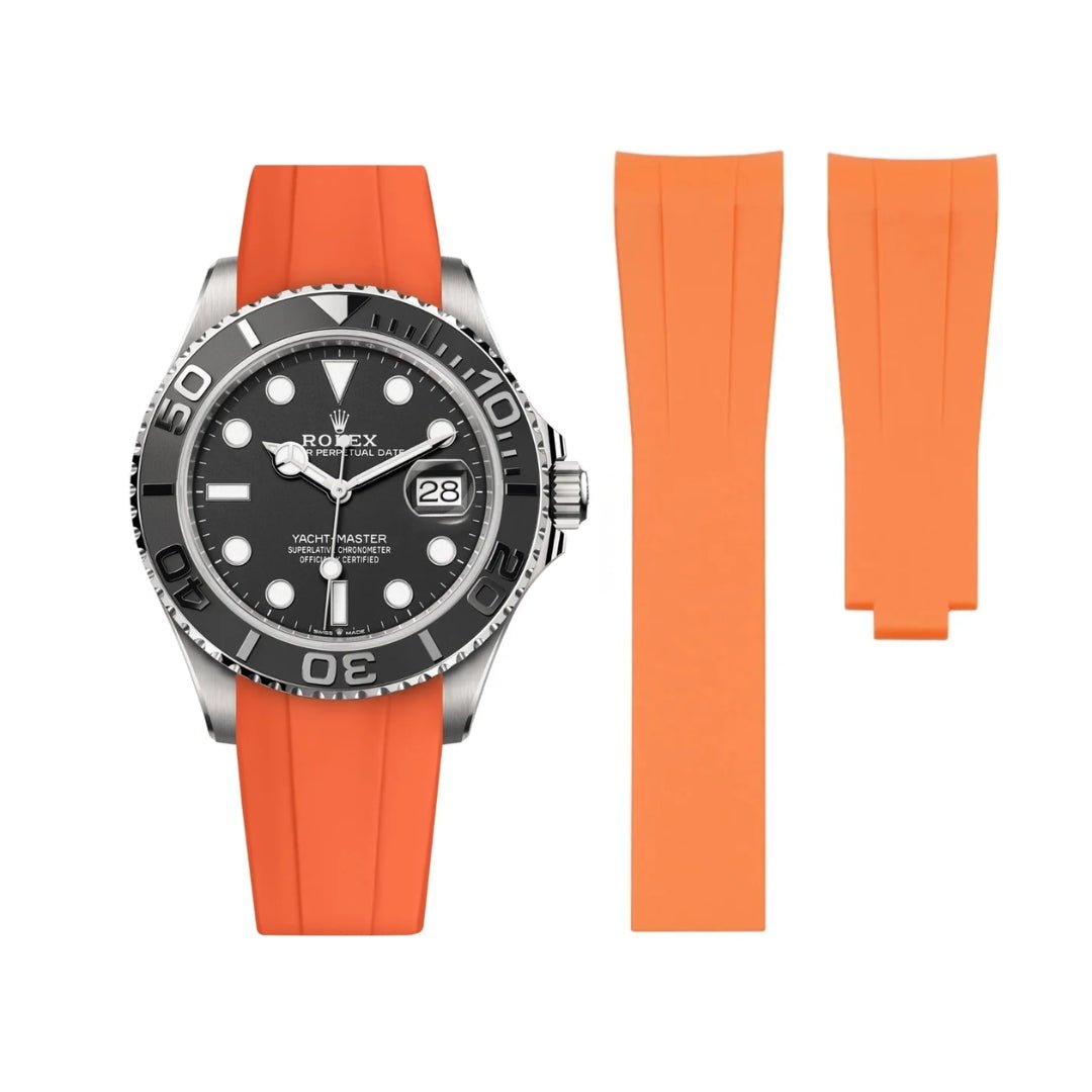 Deployant Rubber Strap - For Rolex Yacht - Master 40mm/42mm/37mm - Orange - Helvetus