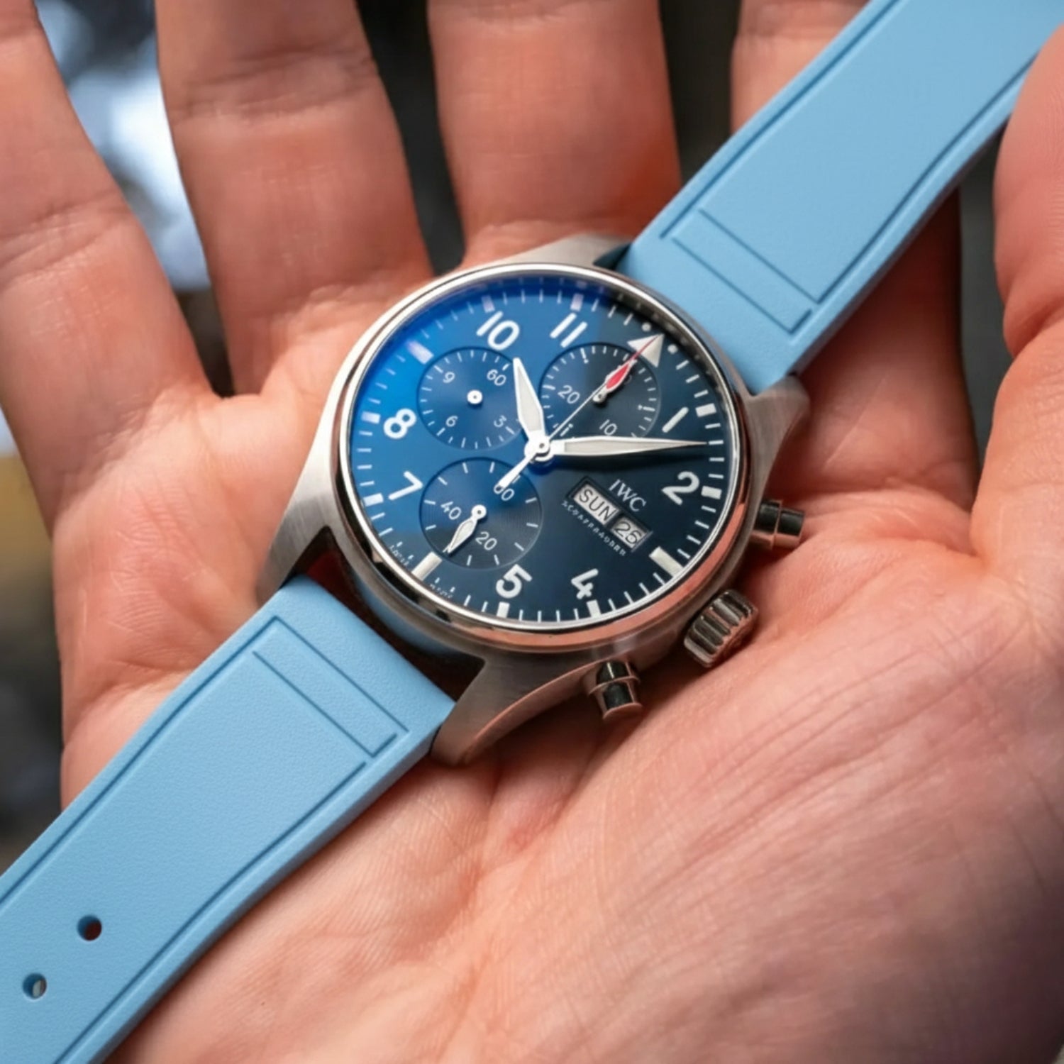FKM Rubber Strap - For IWC Portugieser/Aquatimer/All Pilot Models/Portugieser/Portofino - Light Blue - Helvetus