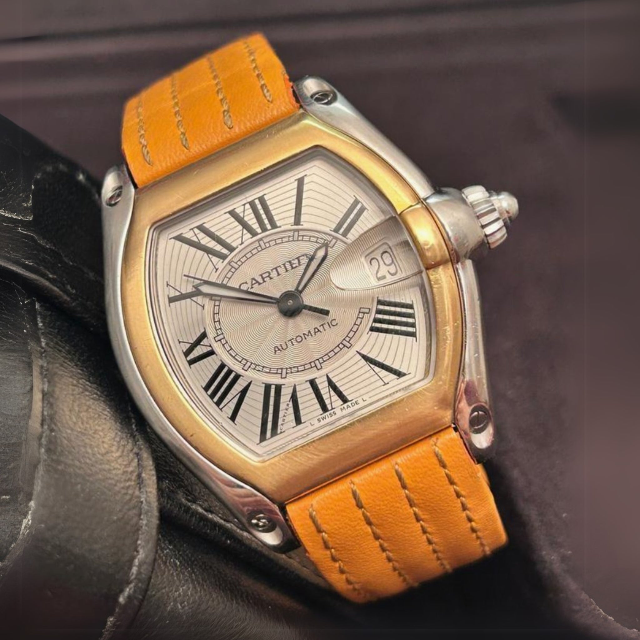 Leather Strap - For Cartier Roadster - Orange - Helvetus