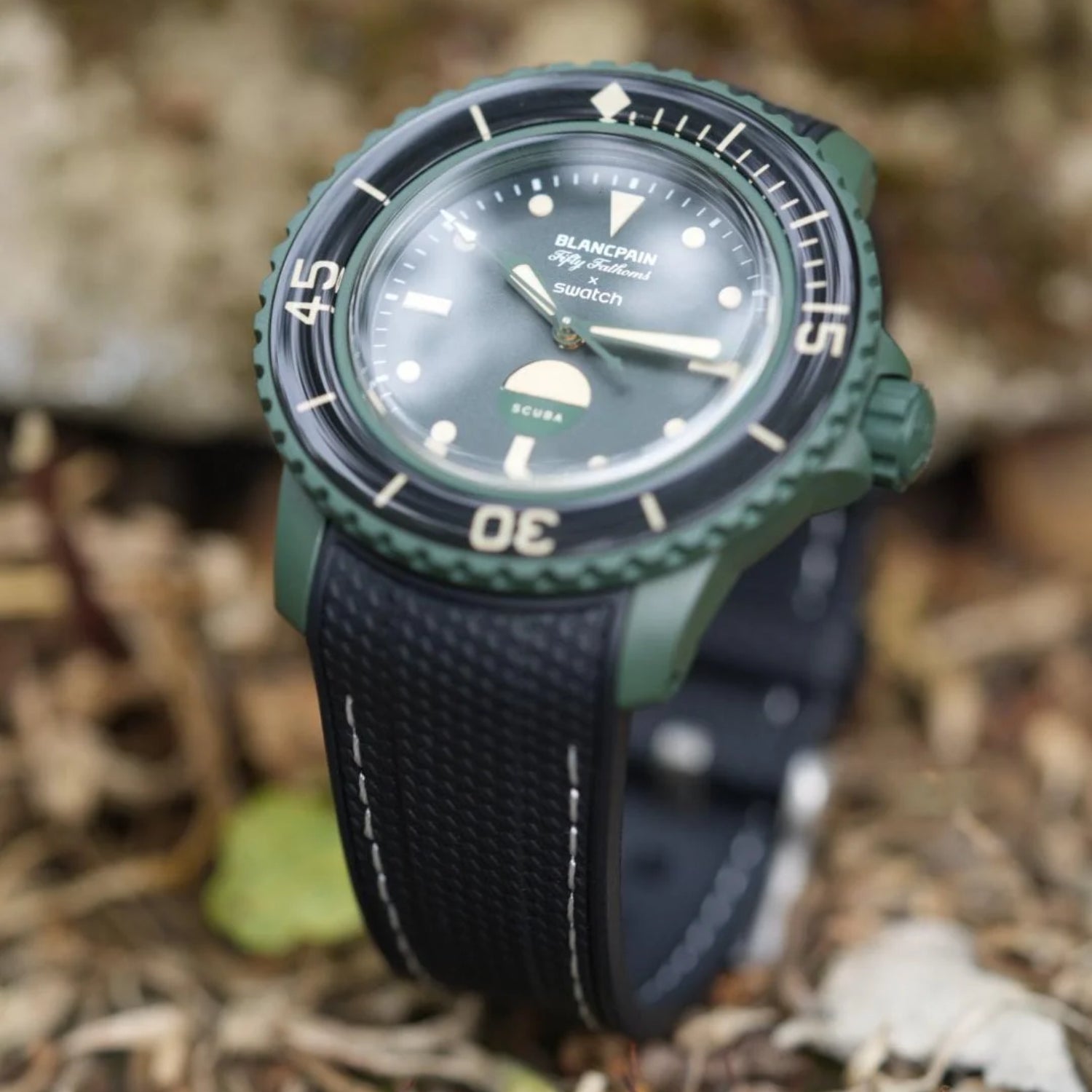 Rubber Strap - For Blancpain X Swatch - Green Abyss - Black/White - Helvetus