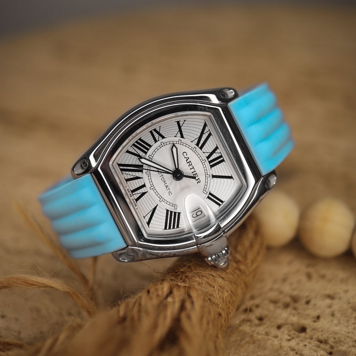 Rubber Strap - For Cartier Roadster - Light Blue - Helvetus