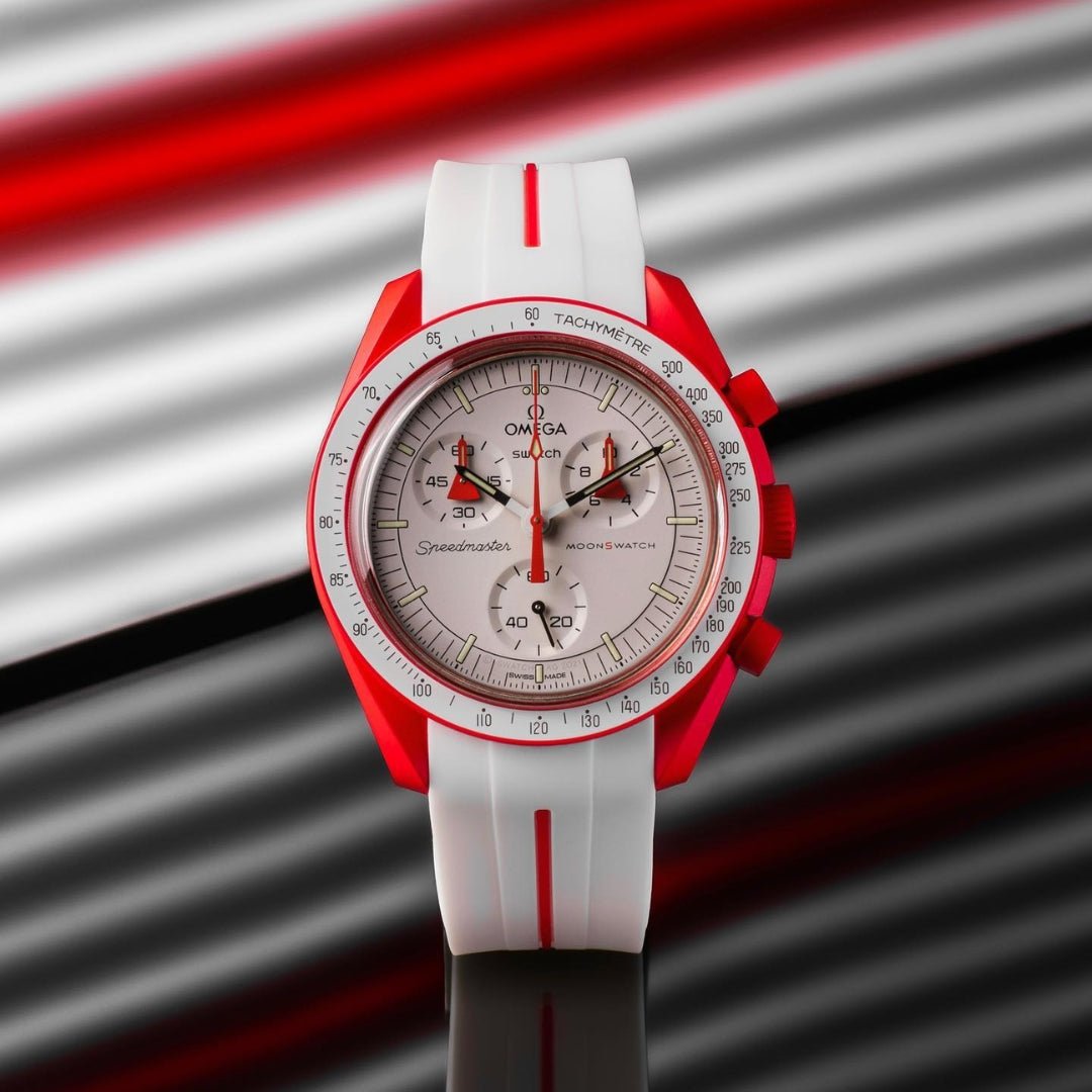 Rubber Strap - For Mission to Mars | Omega X Swatch | MoonSwatch - White w/Red Line - Helvetus