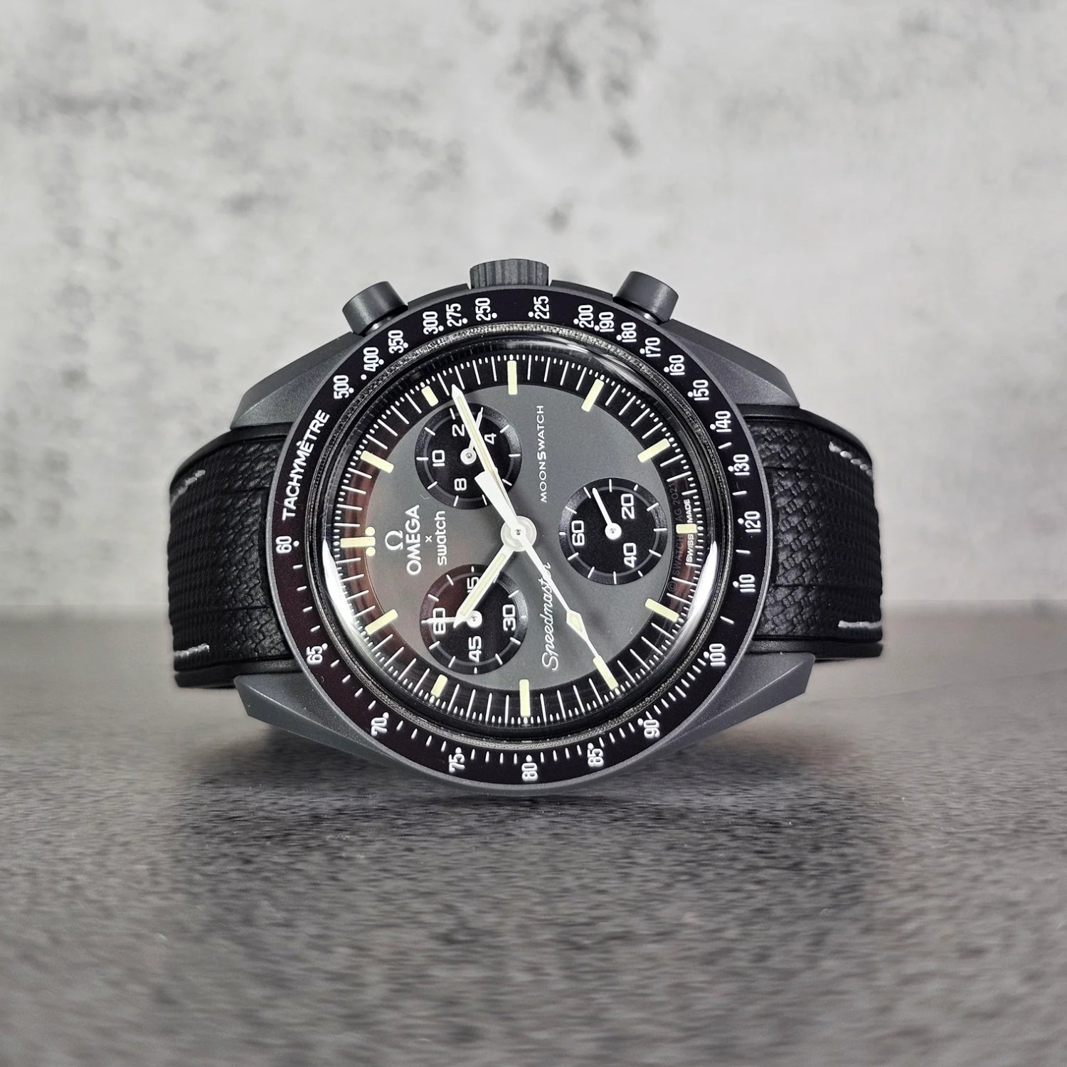 Rubber Strap - For Mission to Mercury | Omega X Swatch | MoonSwatch - Black w/White Line - Helvetus