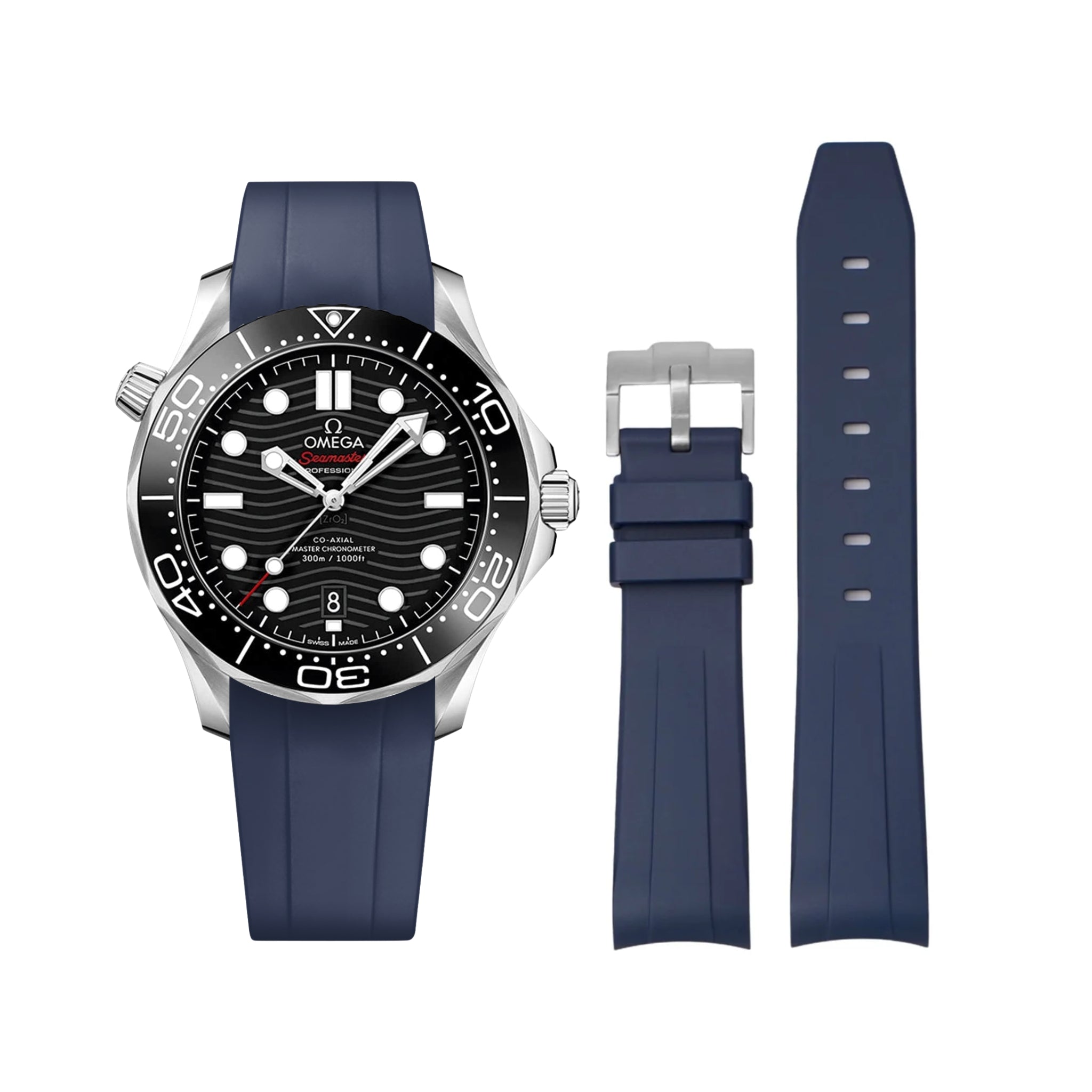 Rubber Strap - For Omega Seamaster 300 - Navy Blue - Helvetus