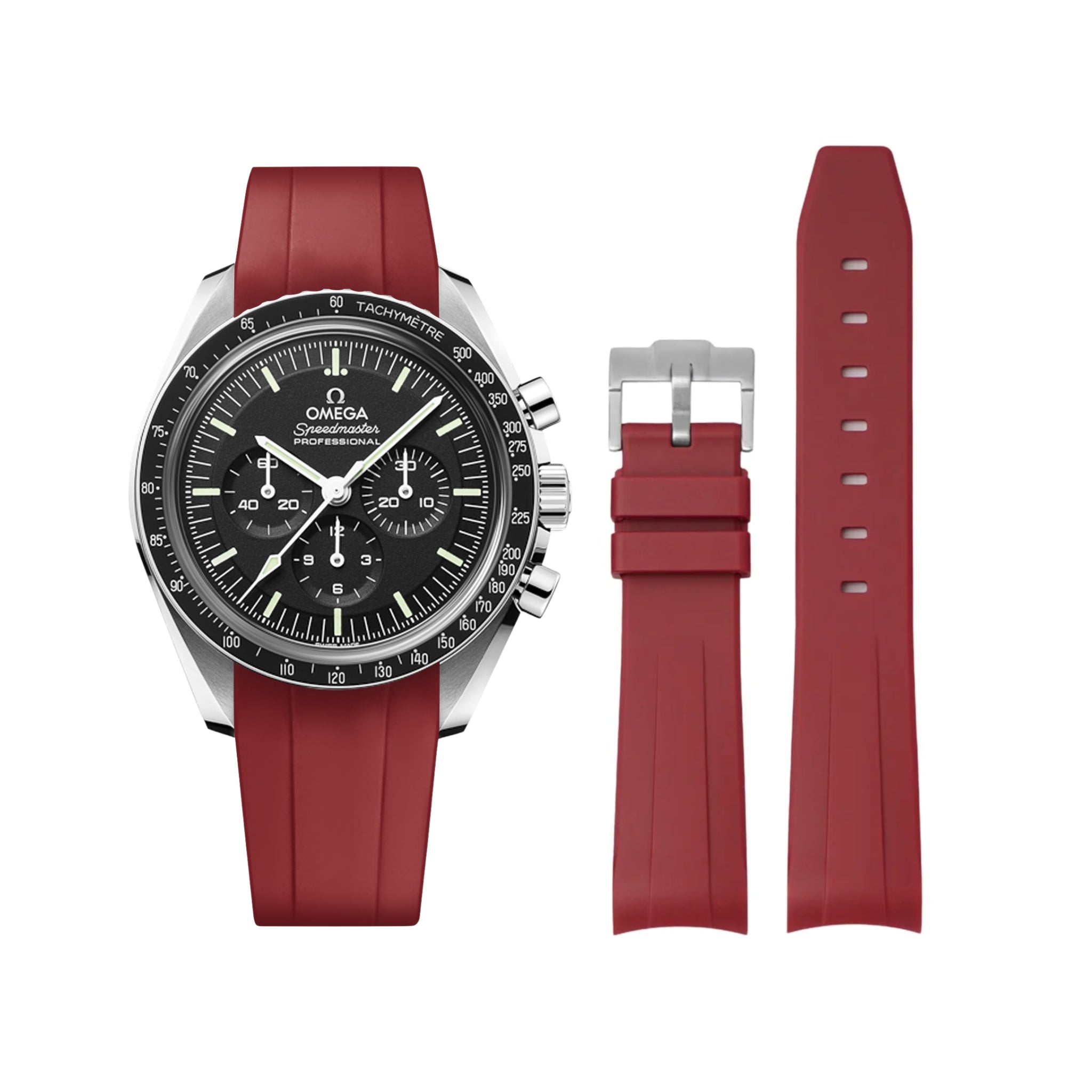Rubber Strap - For Omega Speedmaster - Bordeaux - Helvetus