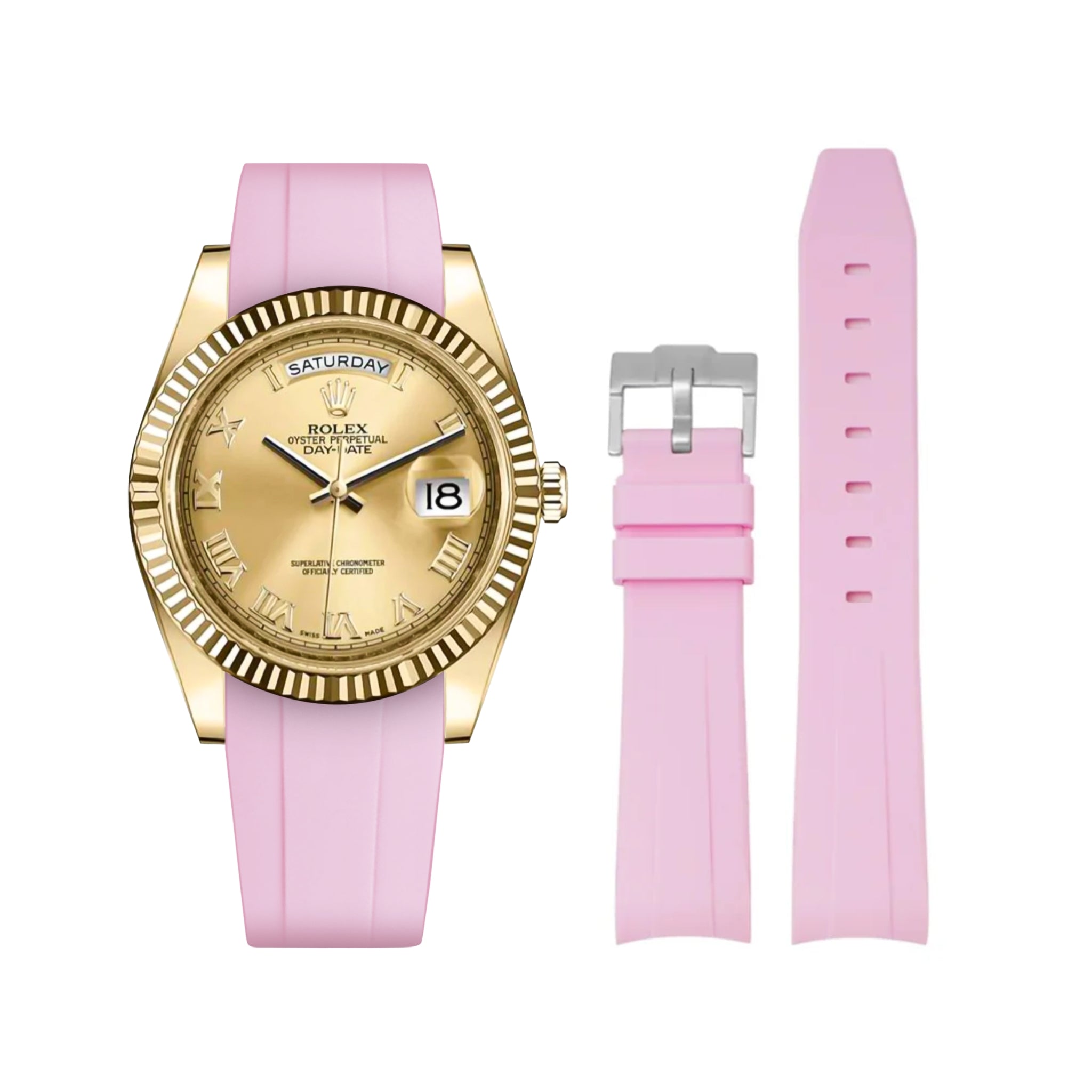 Rubber Strap - For Rolex Day - Date II 41mm - Pink - Helvetus