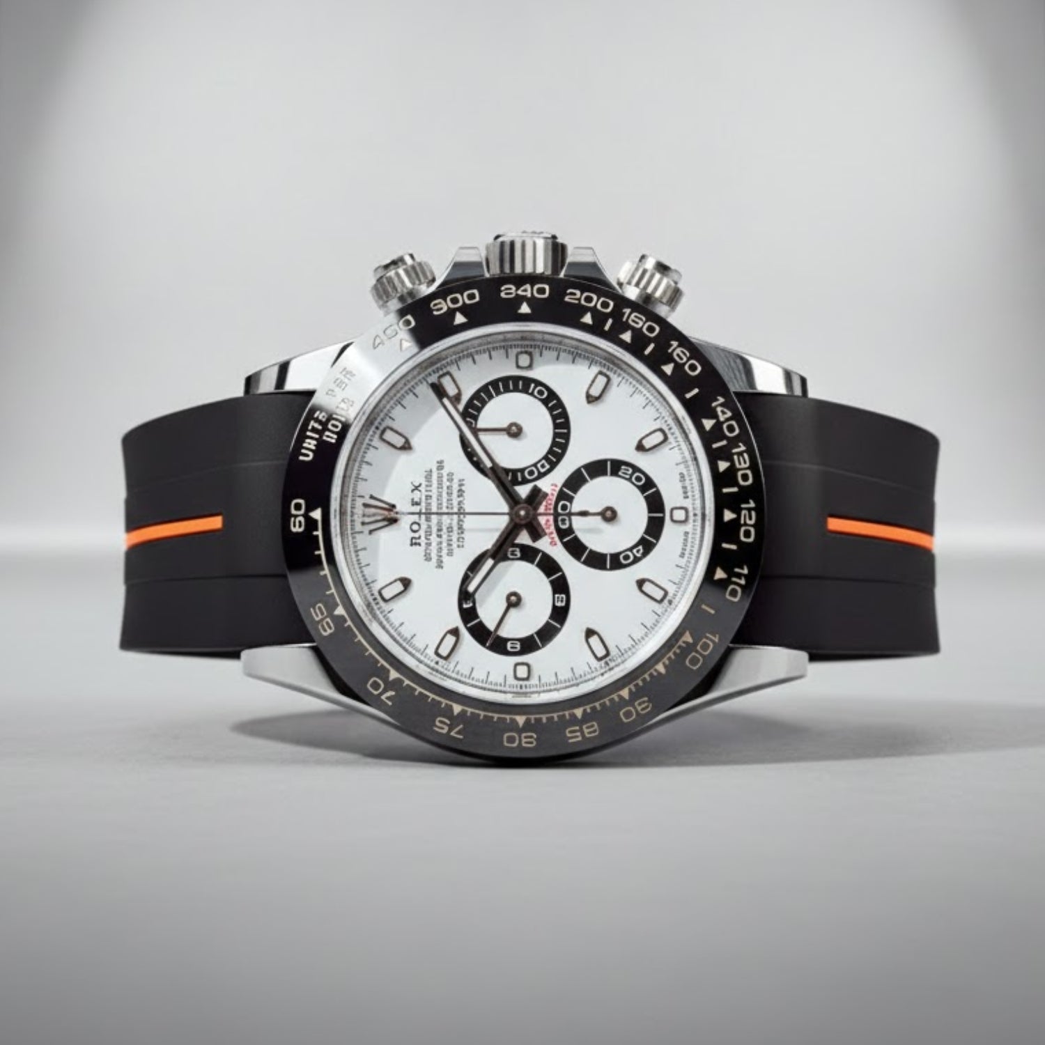 Rubber Strap - For Rolex Daytona - Black w/Orange Line | LuxLine® - Helvetus
