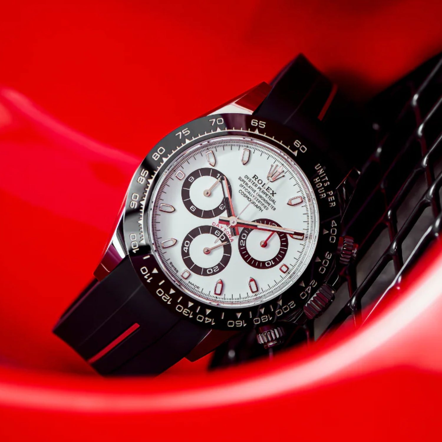 Rubber Strap - For Rolex Daytona - Black w/Red Line | LuxLine® - Helvetus