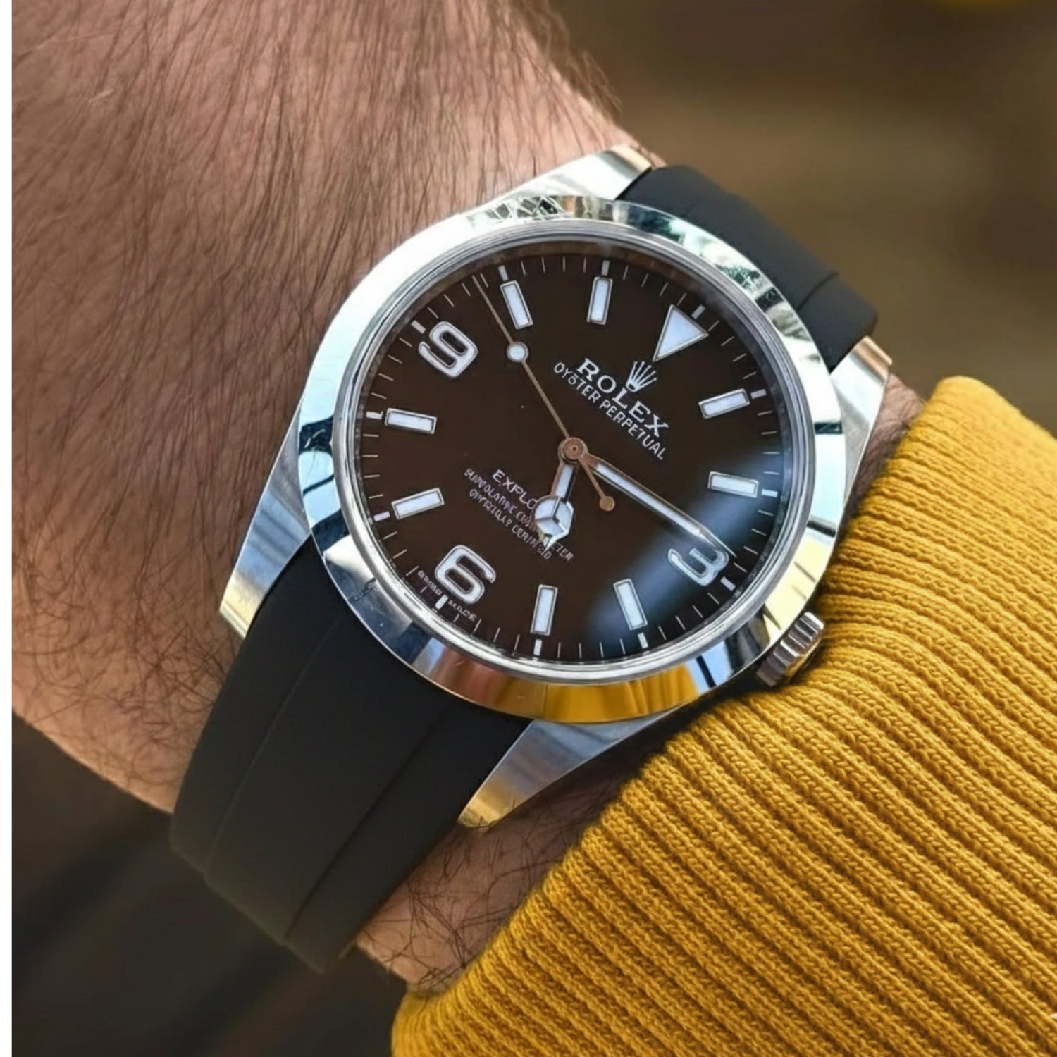 Rubber Strap - For Rolex Explorer I - Black - Helvetus