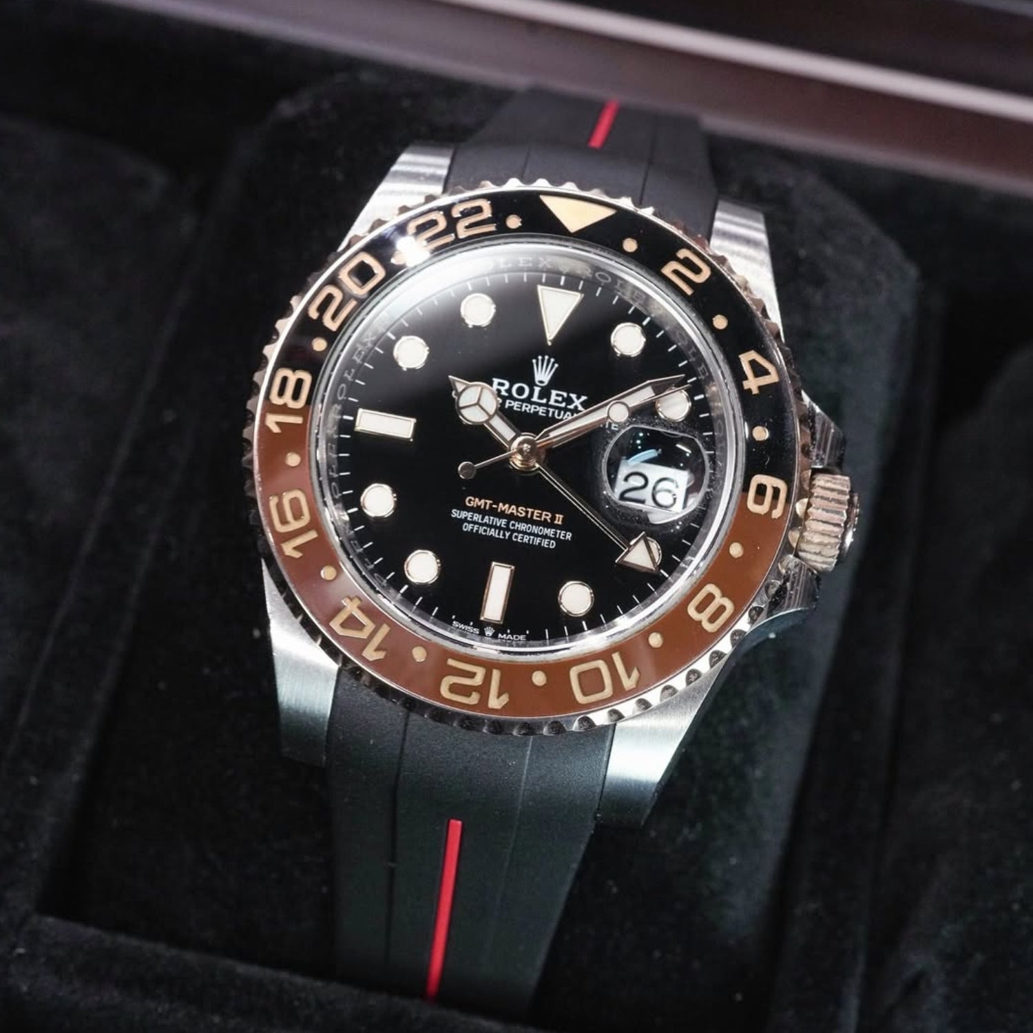 Rubber Strap - For Rolex GMT - Master II - Black w/Red Line | LuxLine® - Helvetus