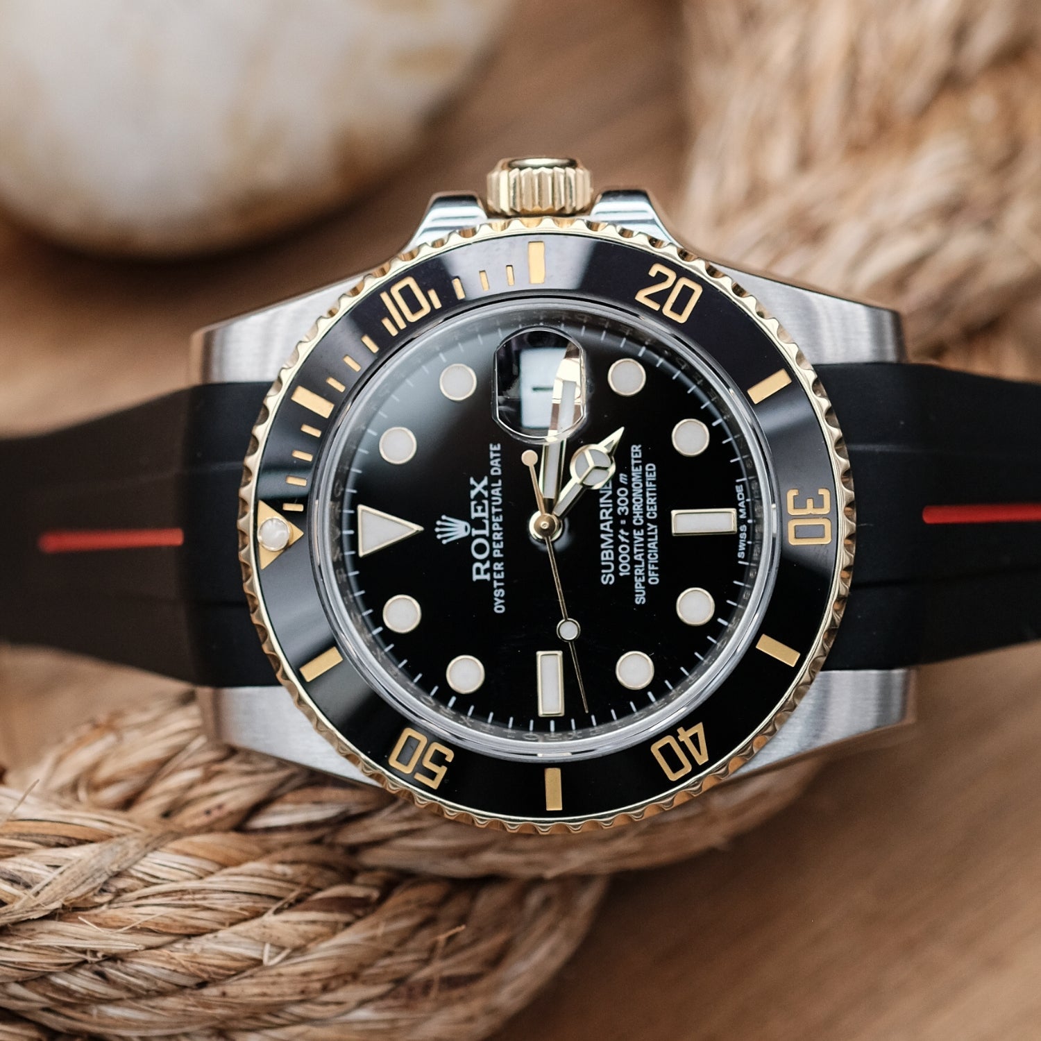 Rubber Strap - For Rolex Submariner - Black w/Red Line | LuxLine® - Helvetus