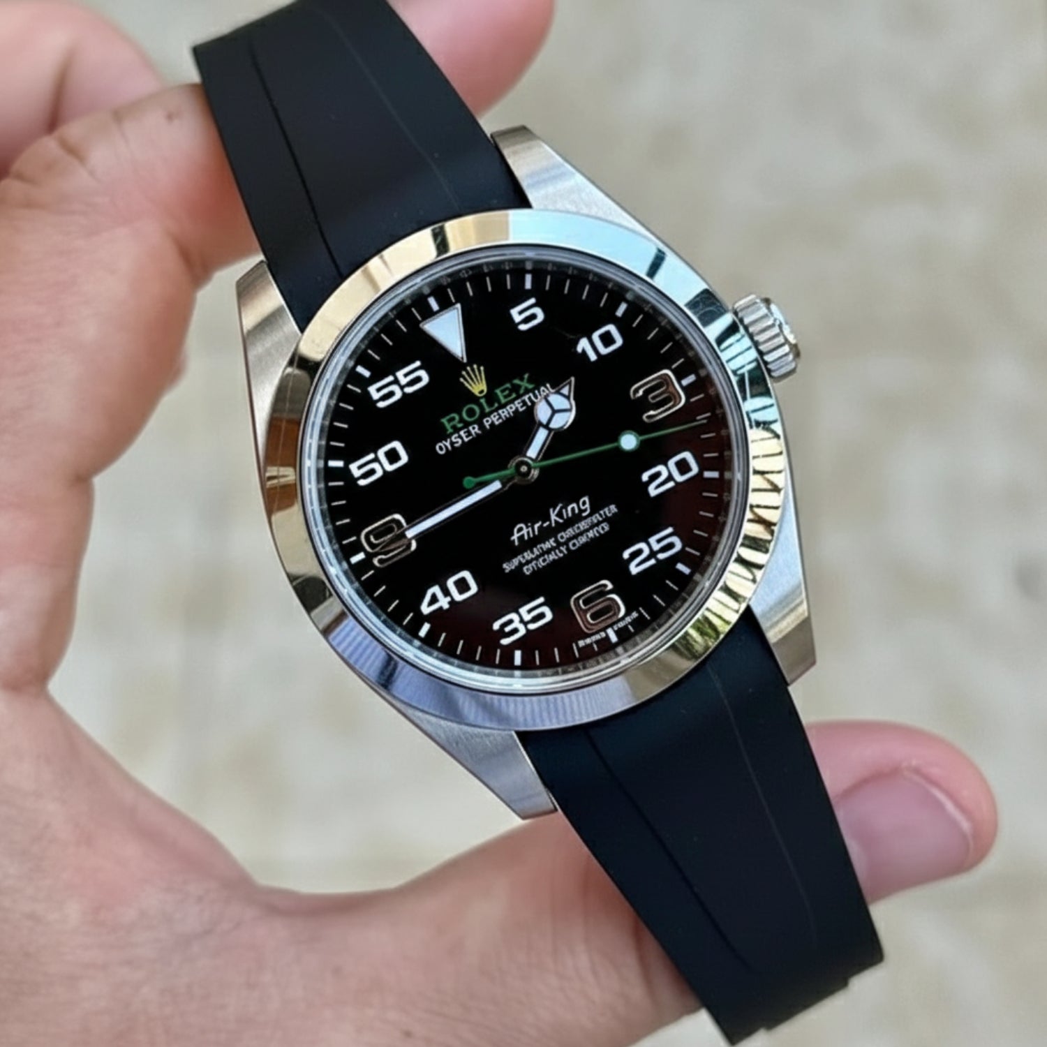 سوار مطاطي ديبلويانت - لساعة Rolex Air-King 126900 / 116900 - أسود