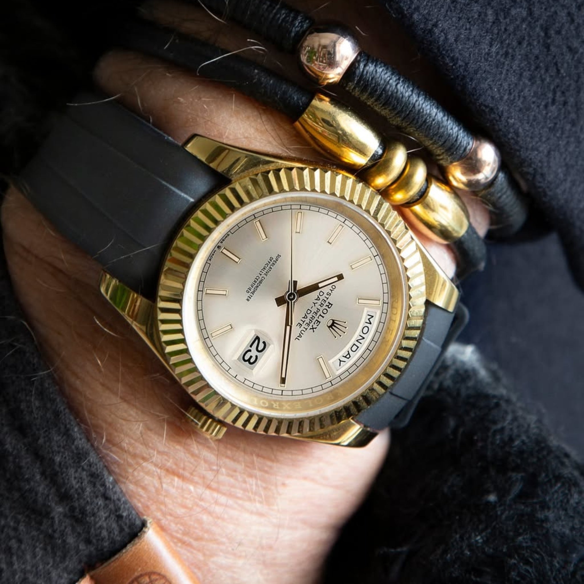 Deployant Rubber Strap - For Rolex Day - Date 40 - Black - Helvetus