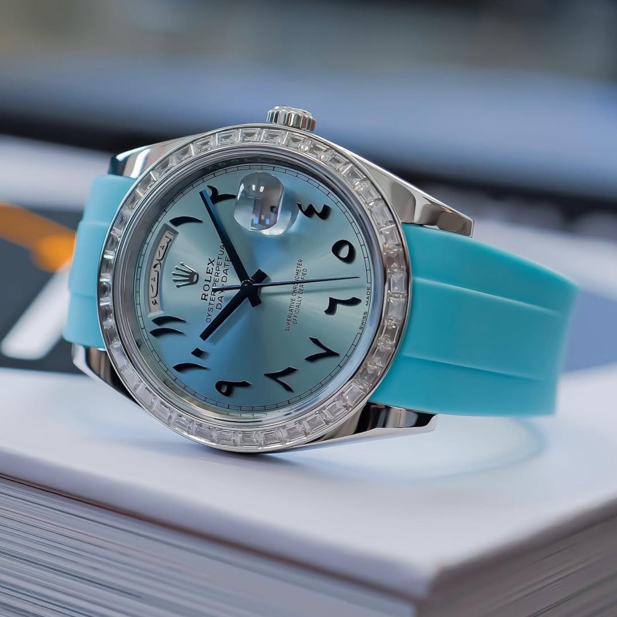 Deployant Rubber Strap - For Rolex Day - Date 40 - Light Blue - Helvetus