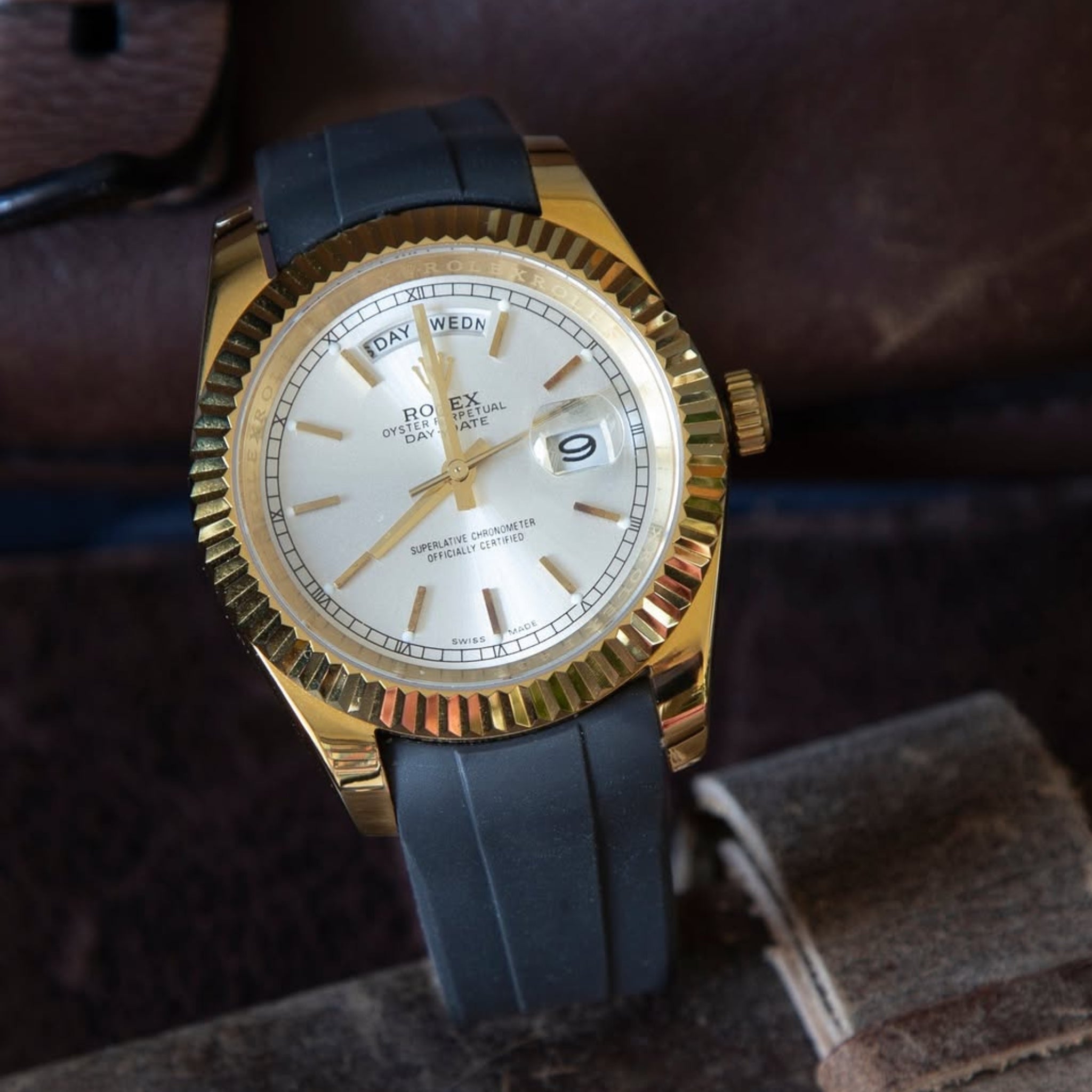 Deployant Rubber Strap - For Rolex Day - Date 40 - Navy Blue - Helvetus