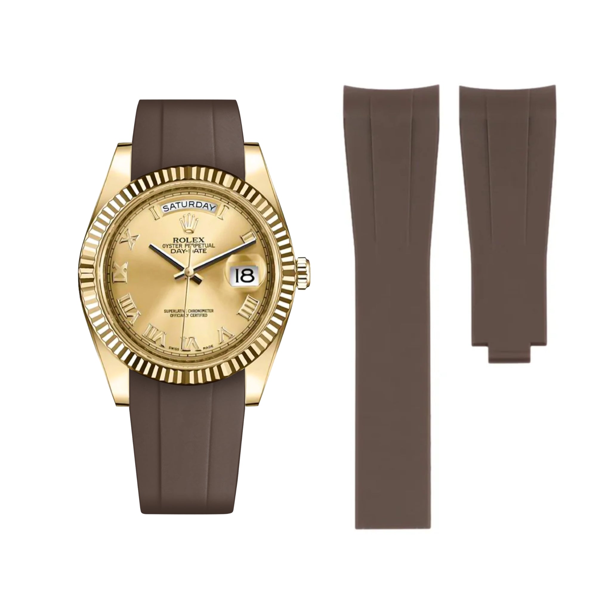 Deployant Rubber Strap - For Rolex Day - Date II 41mm - Brown - Helvetus