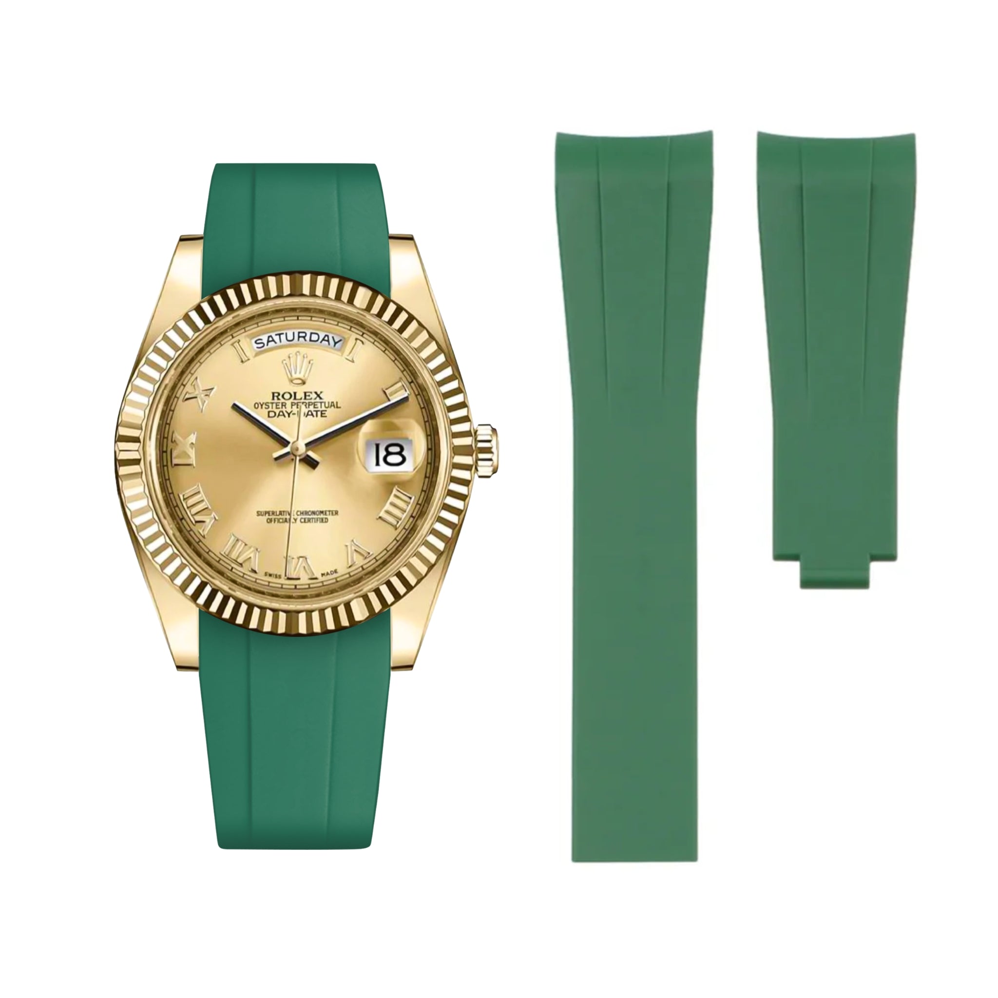 Deployant Rubber Strap - For Rolex Day - Date II 41mm - Green - Helvetus