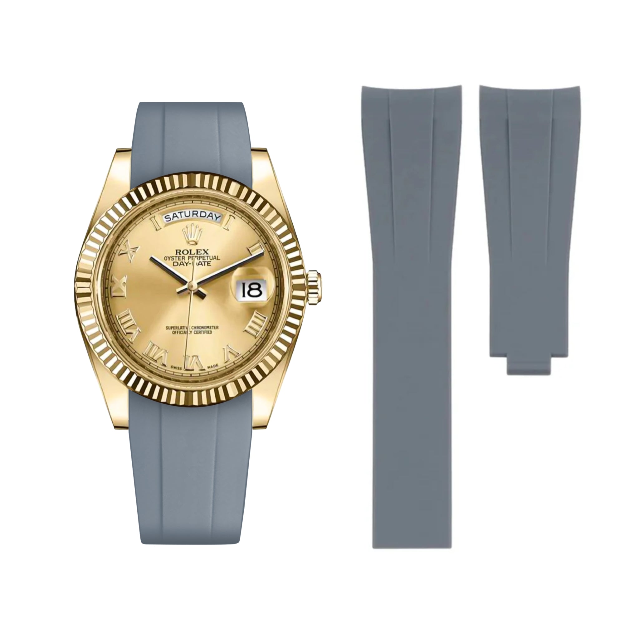 Deployant Rubber Strap - For Rolex Day - Date II 41mm - Grey - Helvetus