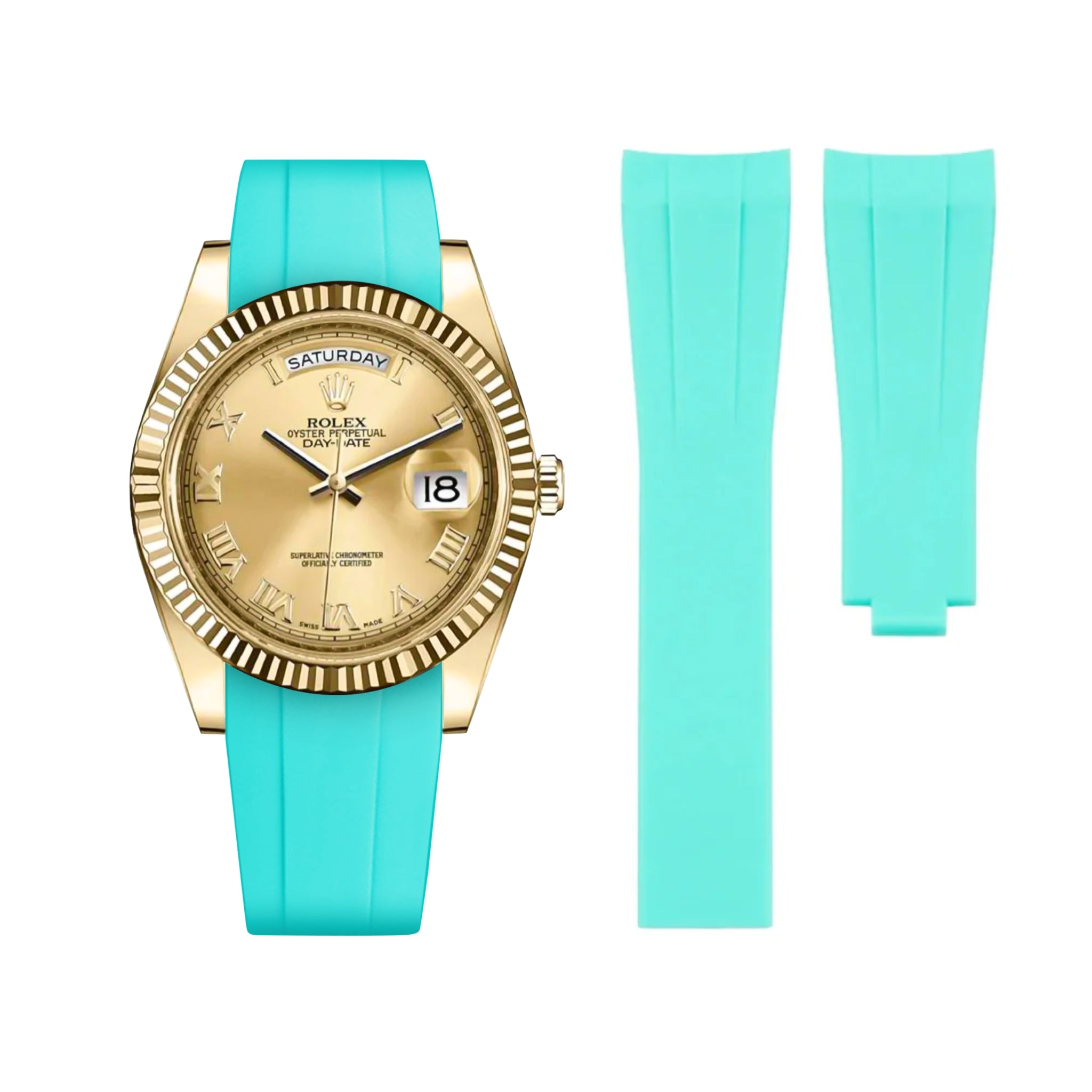 Deployant Rubber Strap - For Rolex Day - Date II 41mm - Turquoise - Helvetus