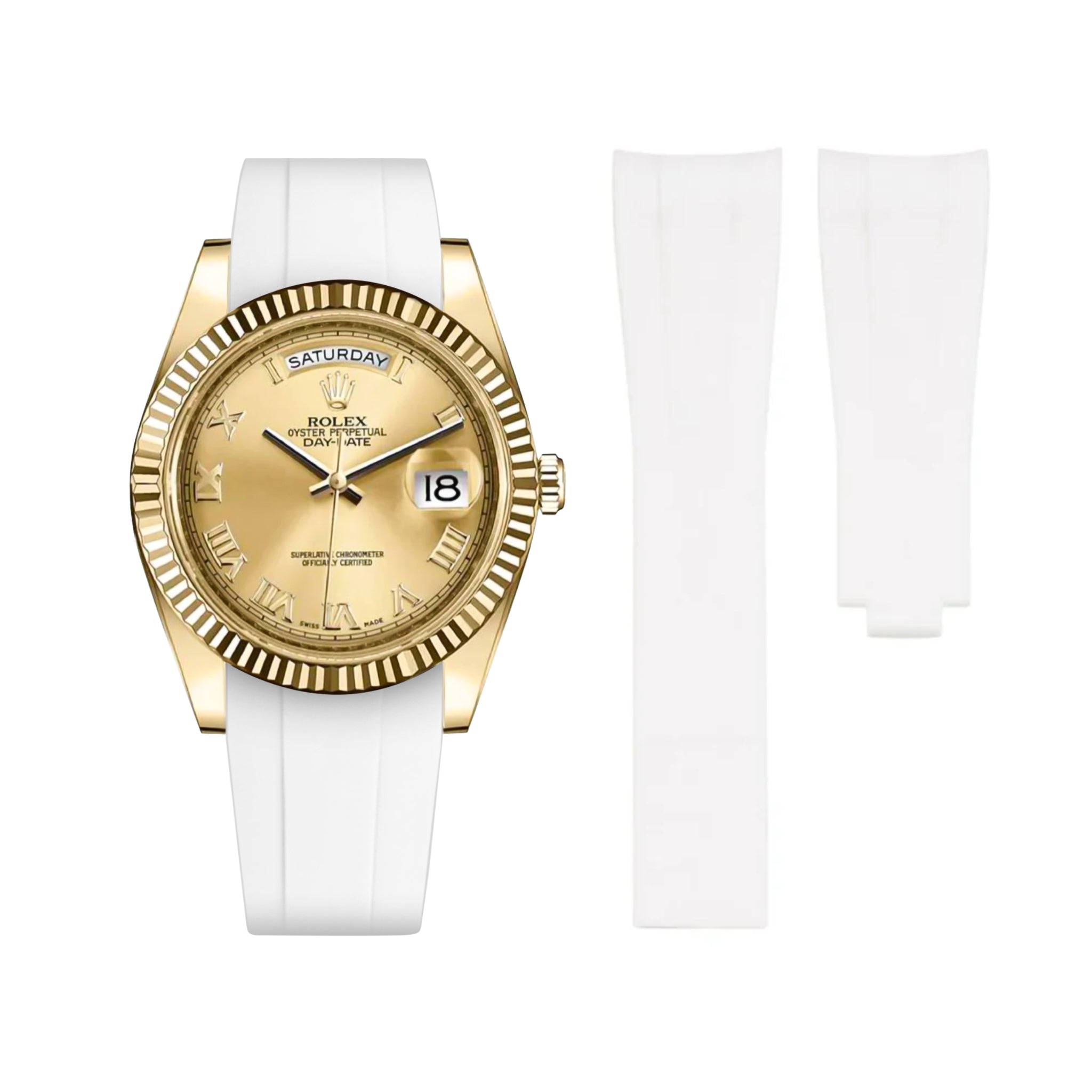 Deployant Rubber Strap - For Rolex Day - Date II 41mm - White - Helvetus