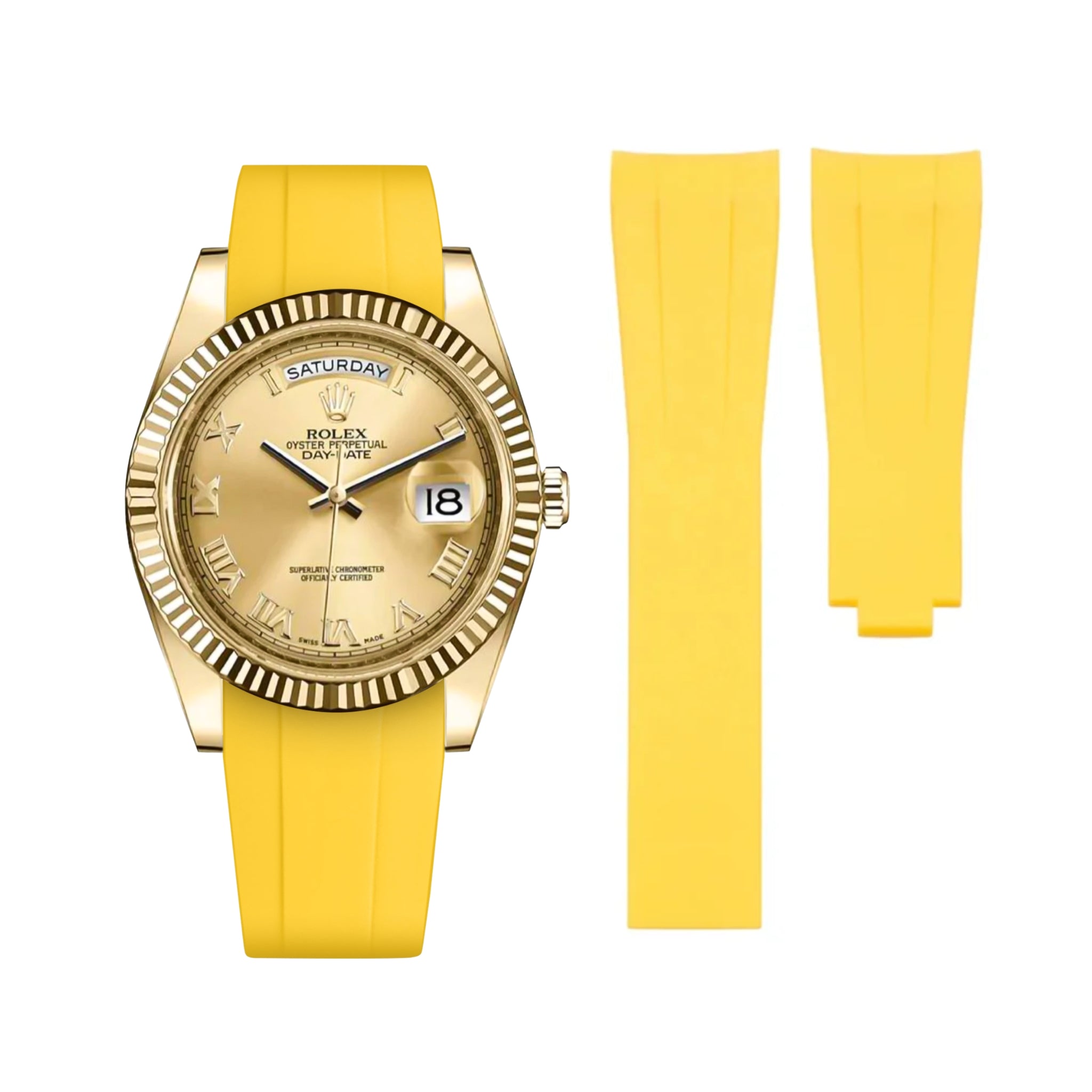 Deployant Rubber Strap - For Rolex Day - Date II 41mm - Yellow - Helvetus