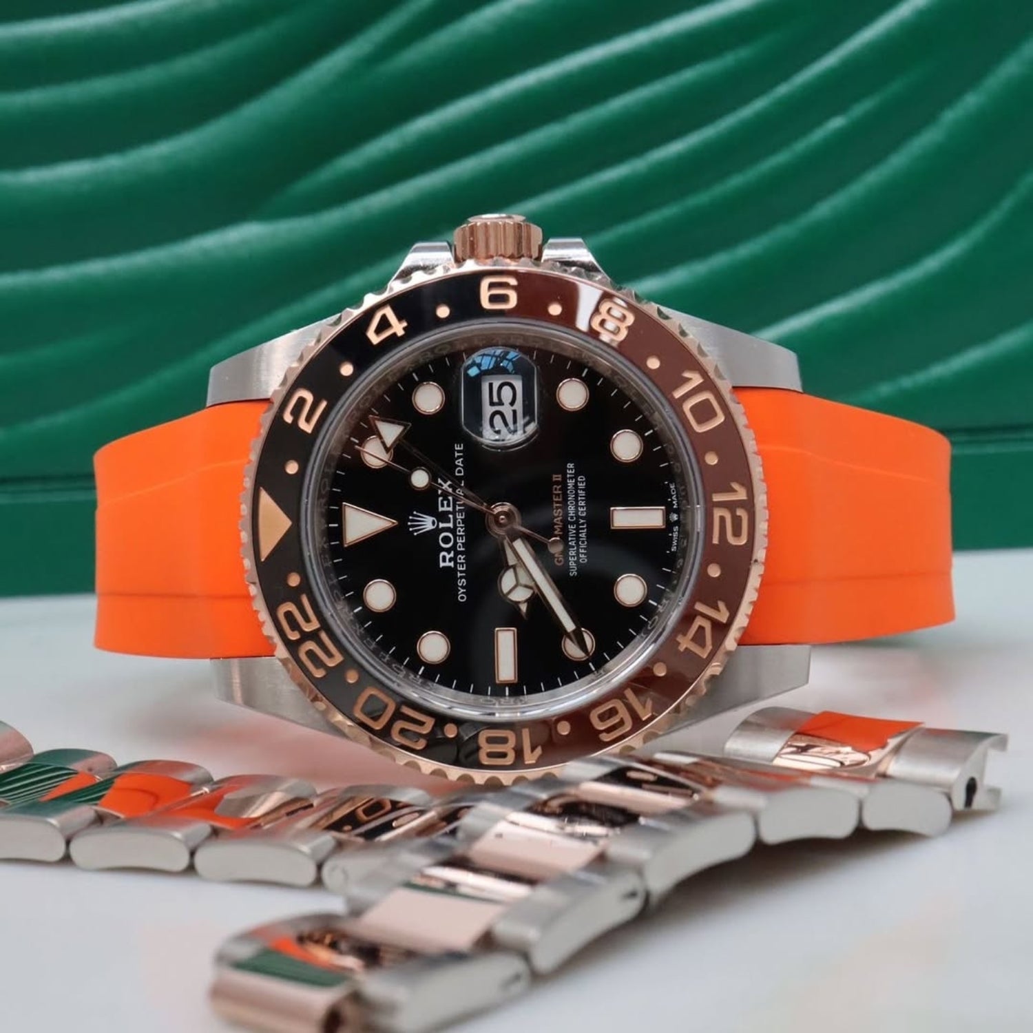 Deployant Rubber Strap - For Rolex GMT - Master II - Orange - Helvetus