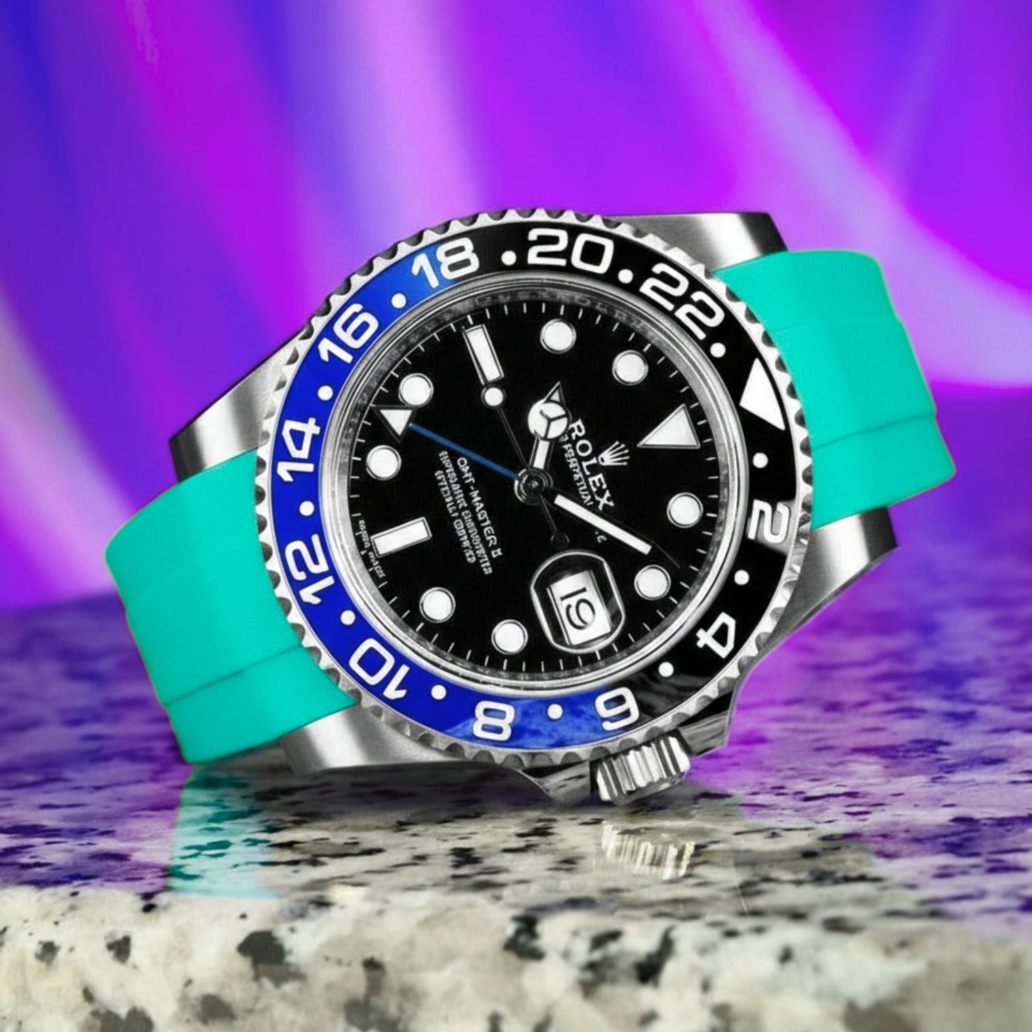 Deployant Rubber Strap - For Rolex GMT - Master II - Turquoise - Helvetus