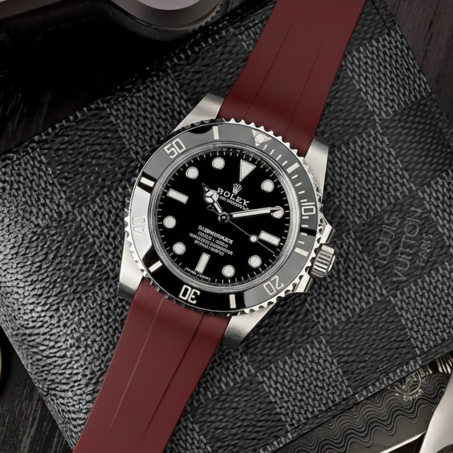 Deployant Rubber Strap - For Rolex Submariner - Bordeaux - Helvetus