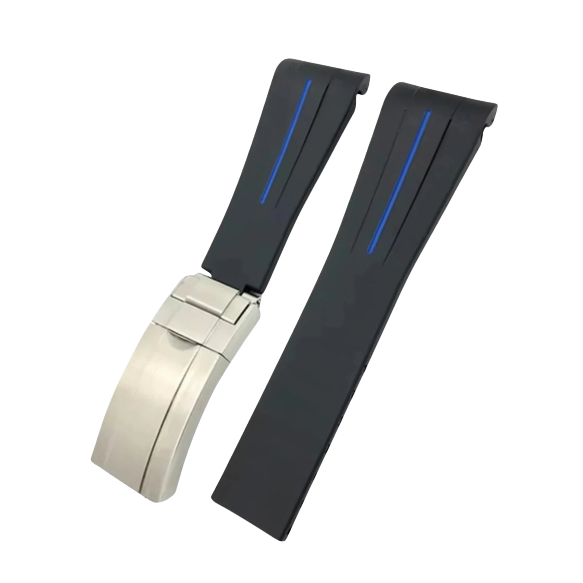 Deployant Rubber Strap - For Rolex Yacht - Master II 44mm - Black w/Blue Line | LuxLine® - Helvetus