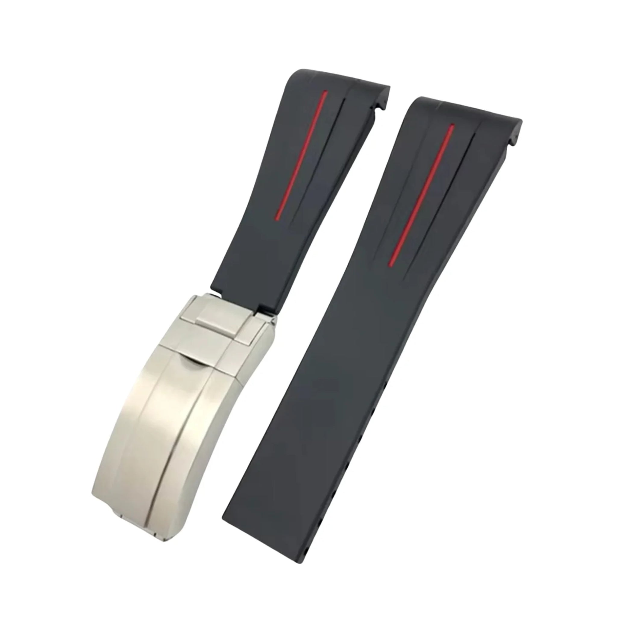Deployant Rubber Strap - For Rolex Yacht - Master II 44mm - Black w/Red Line | LuxLine® - Helvetus