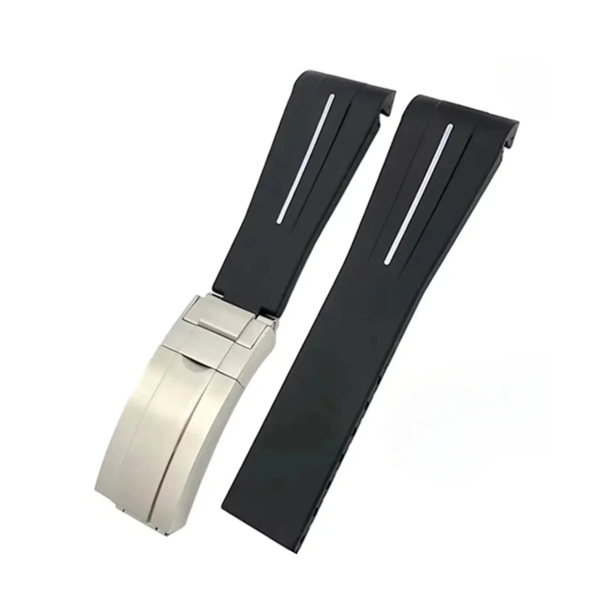 Deployant Rubber Strap - For Rolex Yacht - Master II 44mm - Black w/White Line | LuxLine® - Helvetus