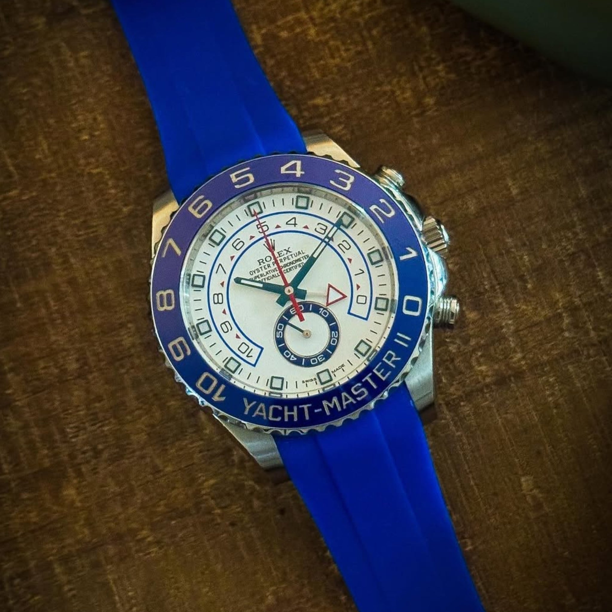 Deployant Rubber Strap - For Rolex Yacht - Master II 44mm - Blue - Helvetus