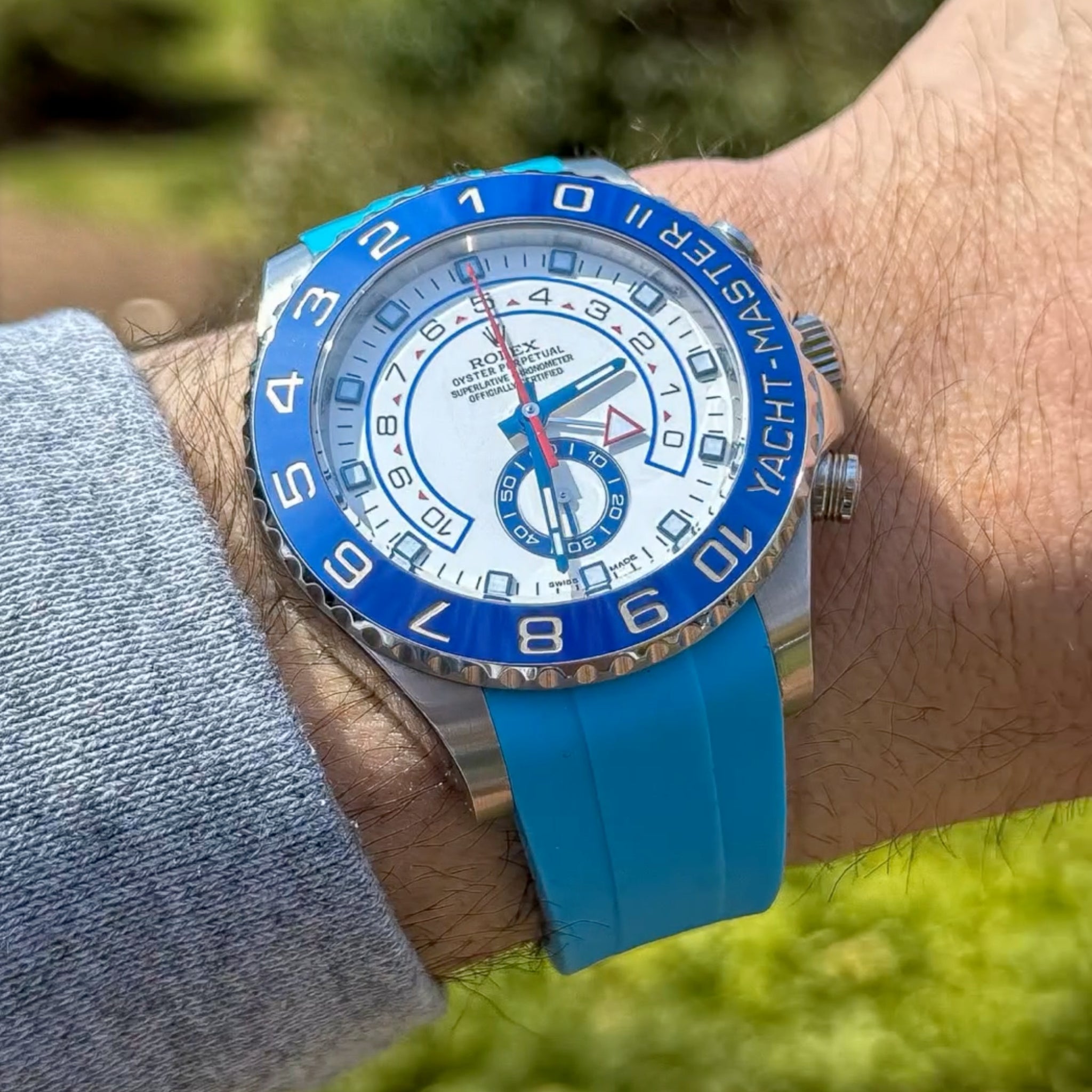Deployant Rubber Strap - For Rolex Yacht - Master II 44mm - Light Blue - Helvetus