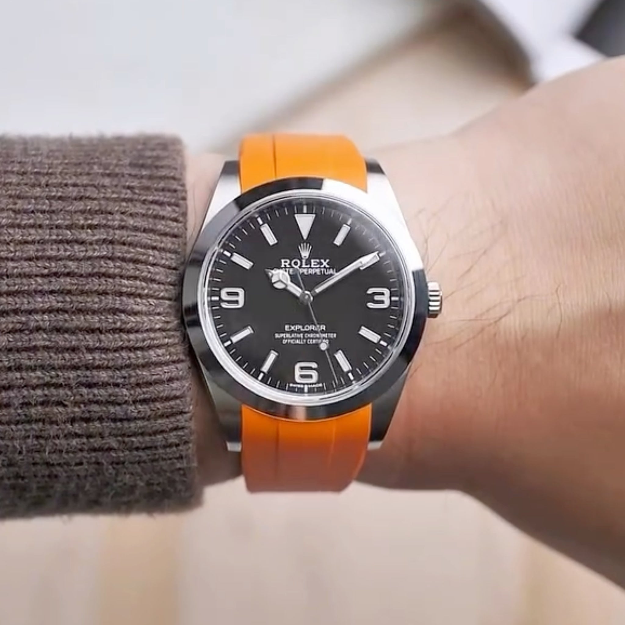 Deployant Strap - For Rolex Explorer I - Orange - Helvetus