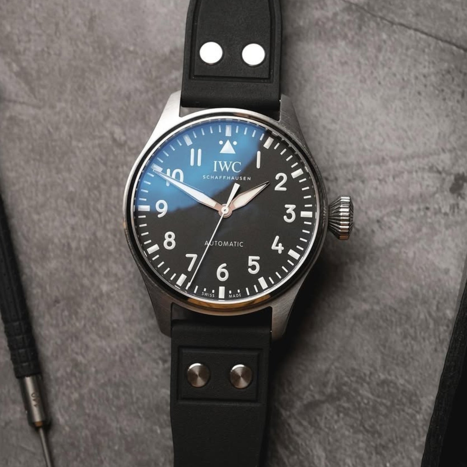 FKM Rubber Strap - For IWC Portugieser/Aquatimer/All Pilot Models/Portugieser/Portofino - Black - With Rivets - Helvetus