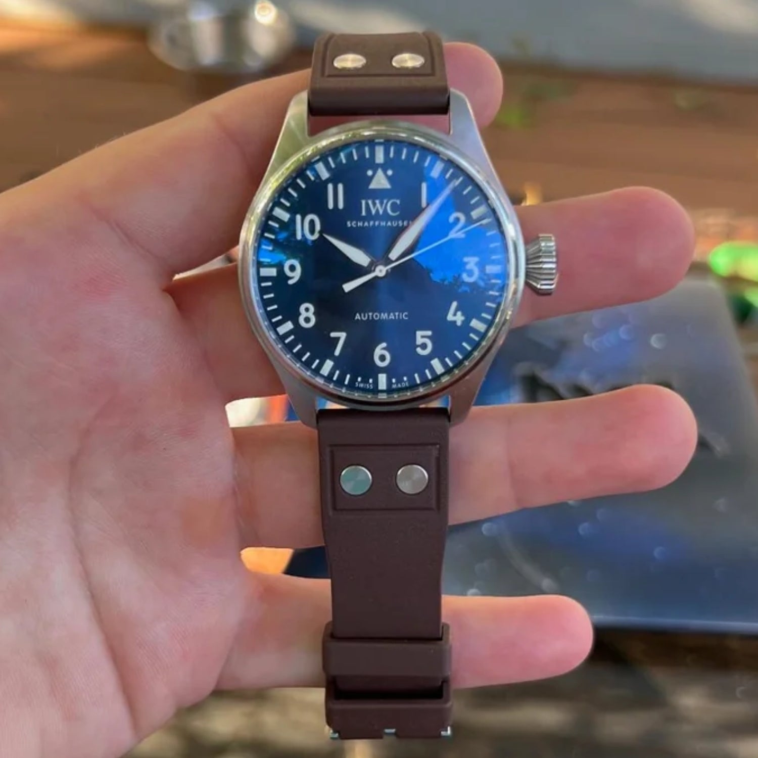 FKM Rubber Strap - For IWC Portugieser/Aquatimer/All Pilot Models/Portugieser/Portofino - Brown - With Rivets - Helvetus