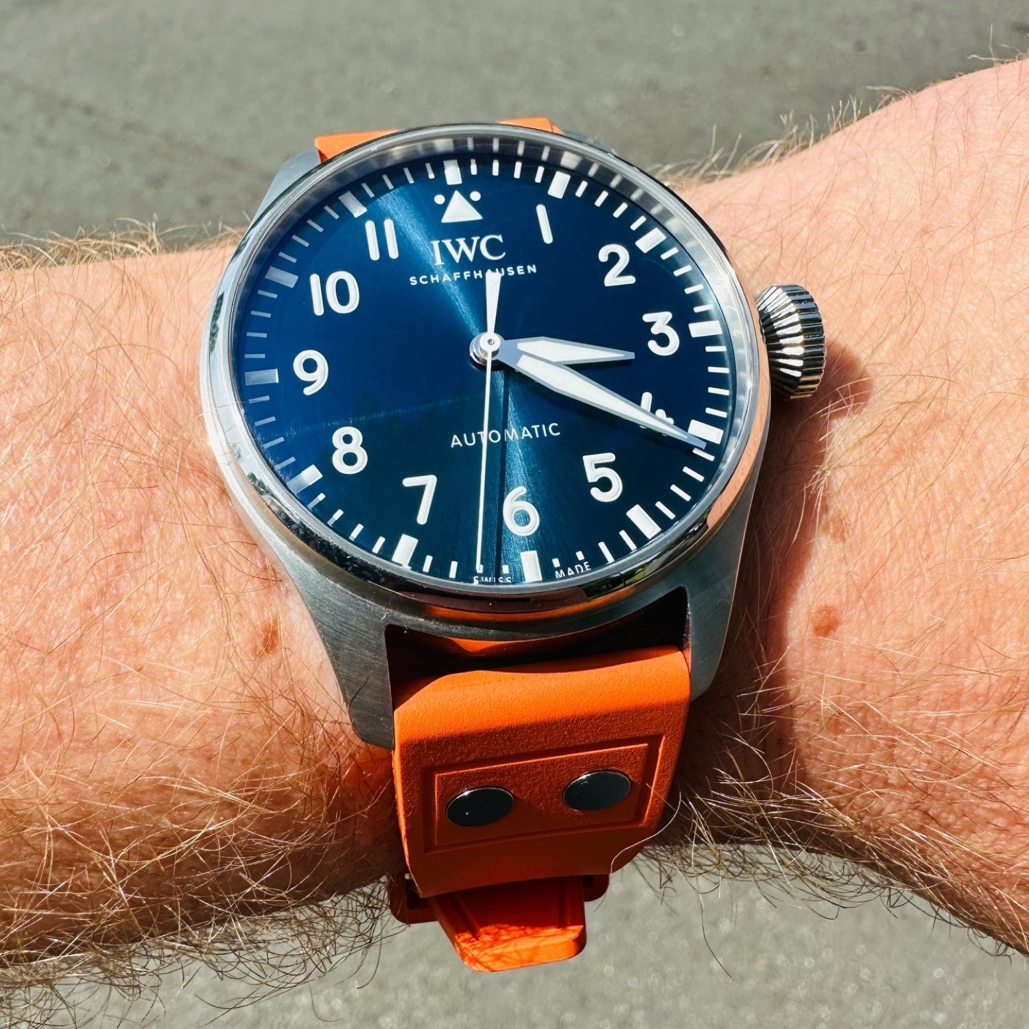 FKM Rubber Strap - For IWC Portugieser/Aquatimer/All Pilot Models/Portugieser/Portofino - Orange - With Rivets - Helvetus