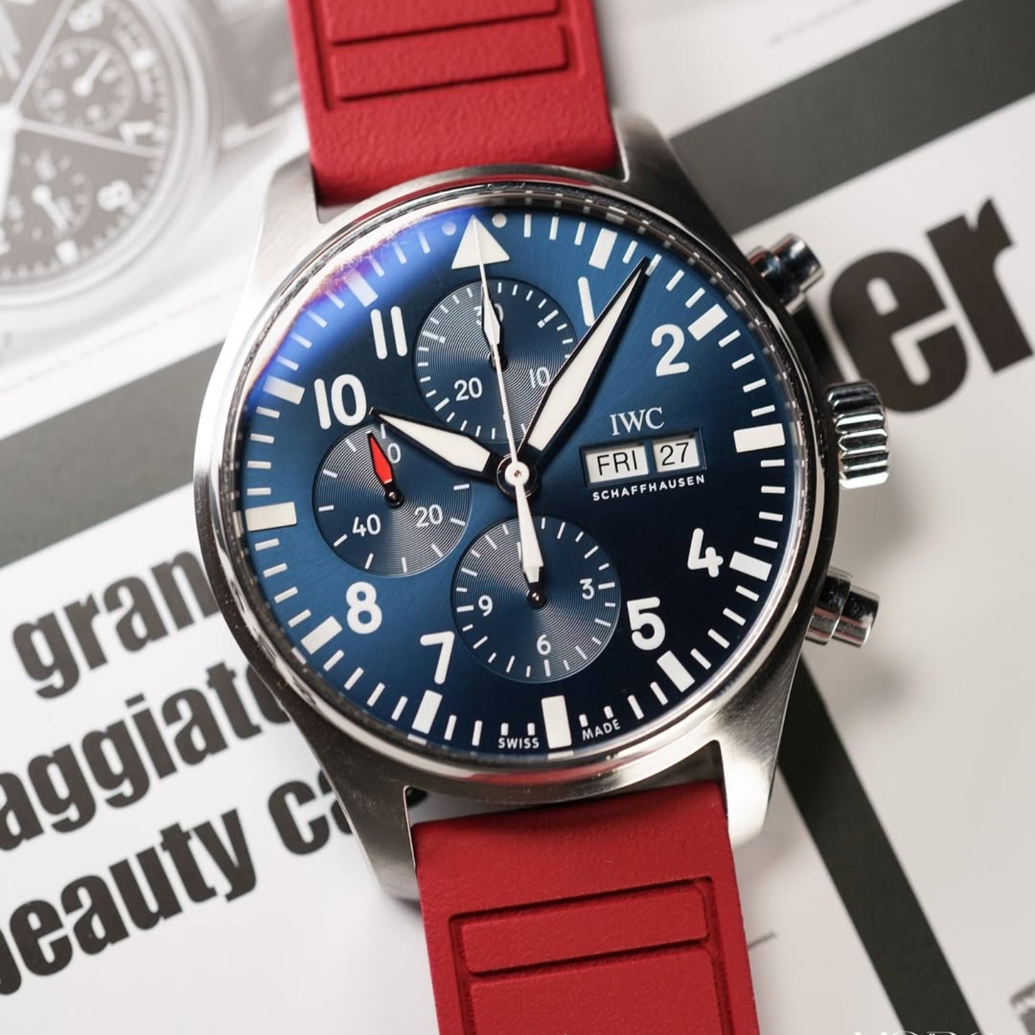 FKM Rubber Strap - For IWC Portugieser/Aquatimer/All Pilot Models/Portugieser/Portofino - Red - Helvetus