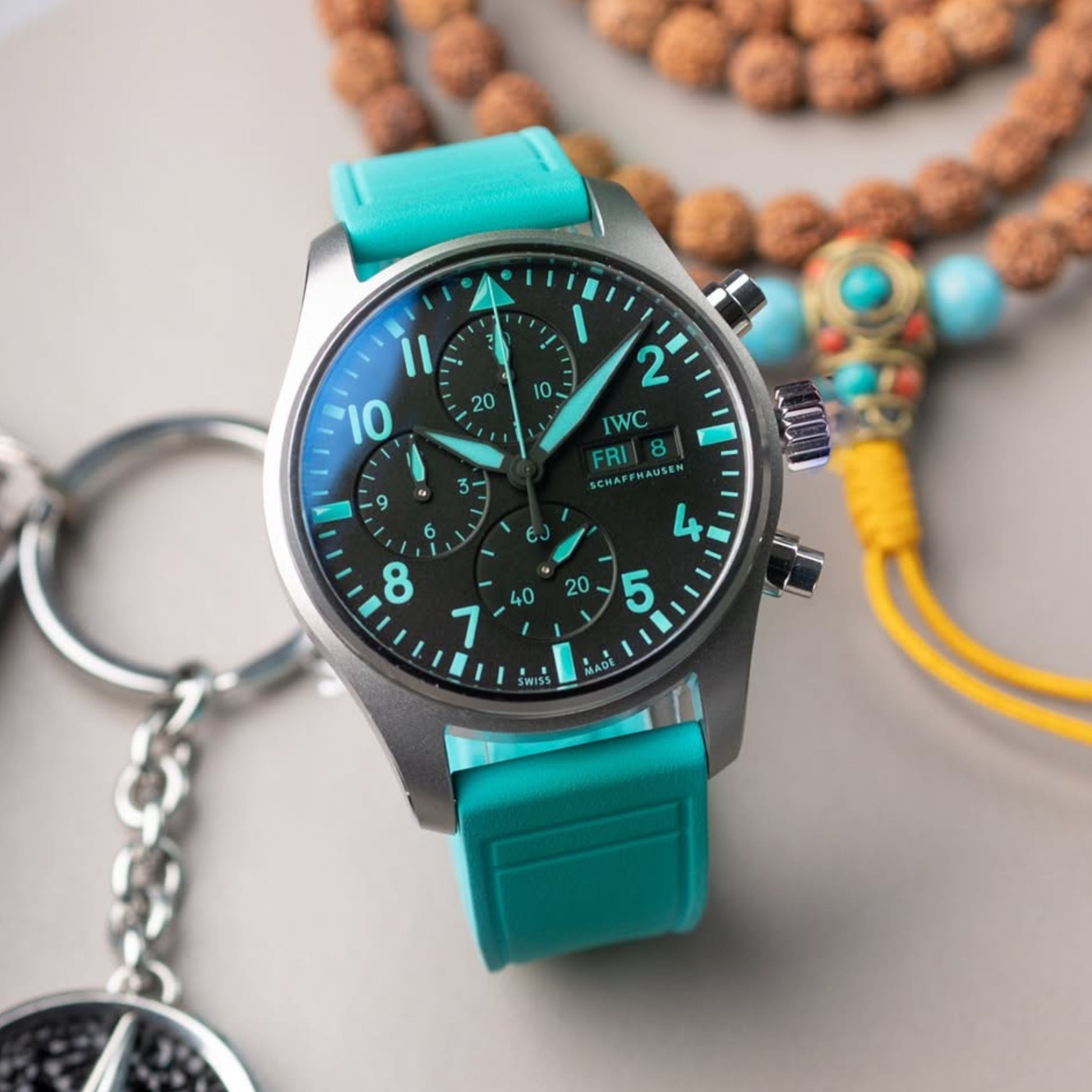 FKM Rubber Strap - For IWC Portugieser/Aquatimer/All Pilot Models/Portugieser/Portofino - Turquoise - Helvetus