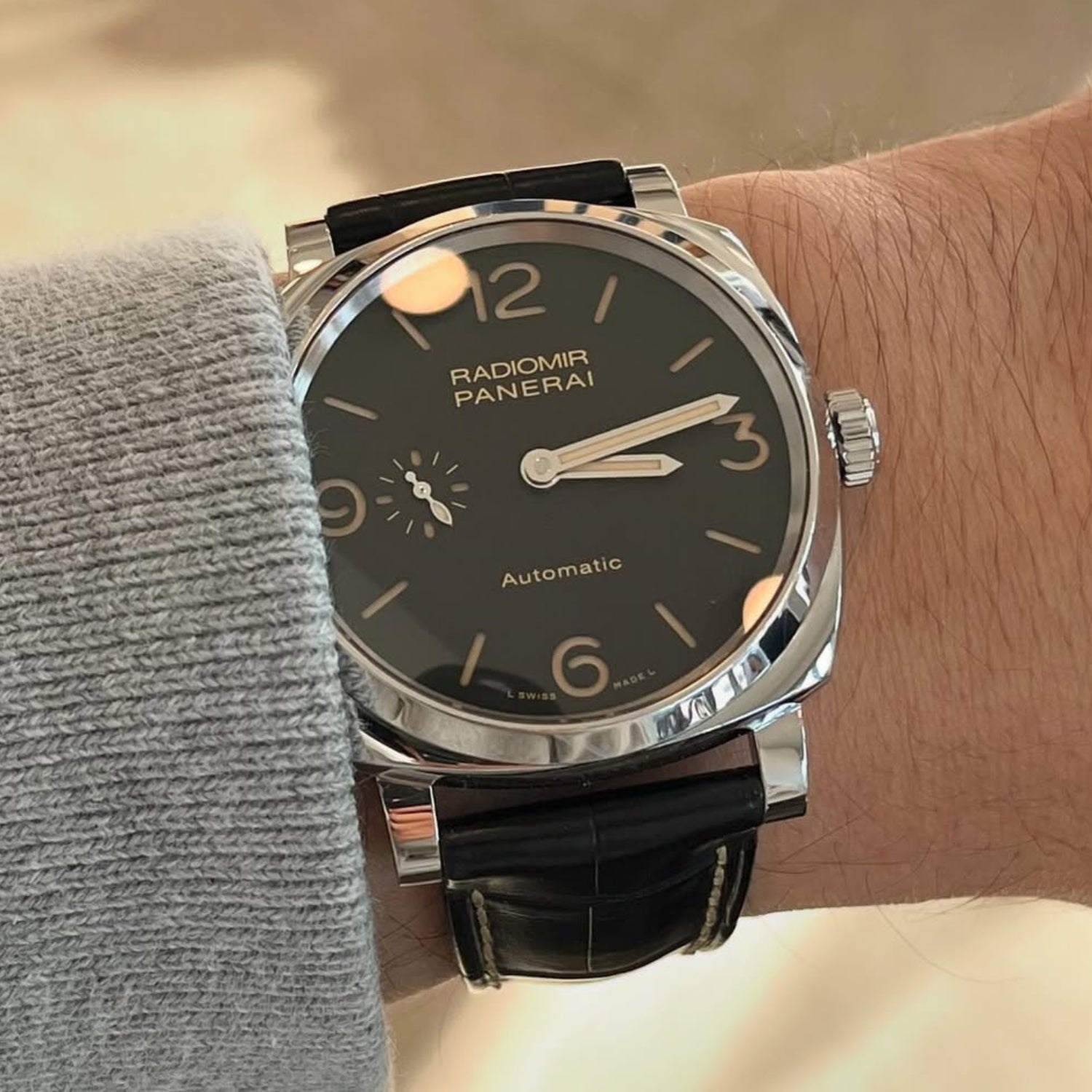 Leather Pattern Strap - For Panerai - Black/White - Helvetus