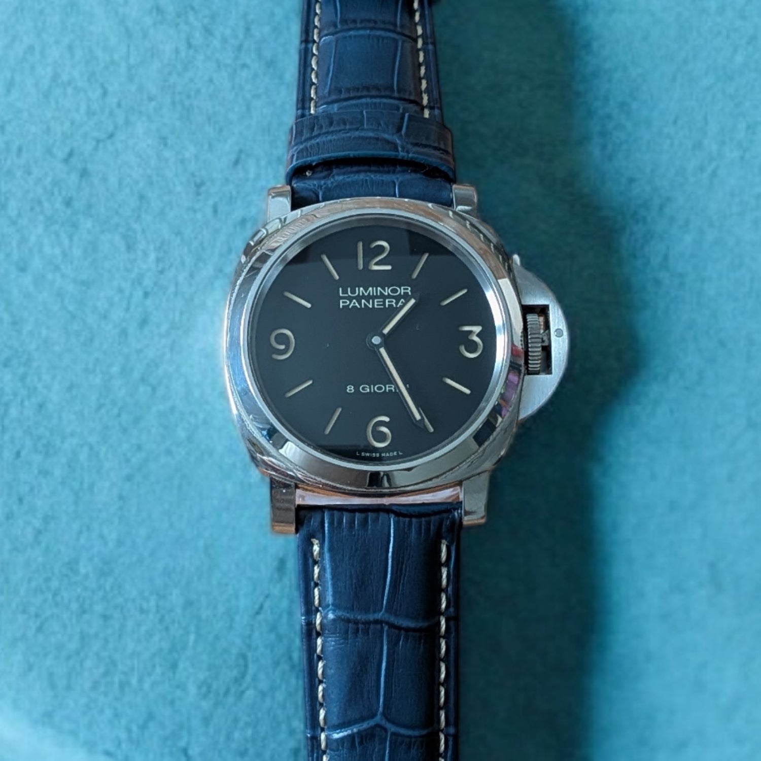 Leather Pattern Strap - For Panerai - Blue/White - Helvetus