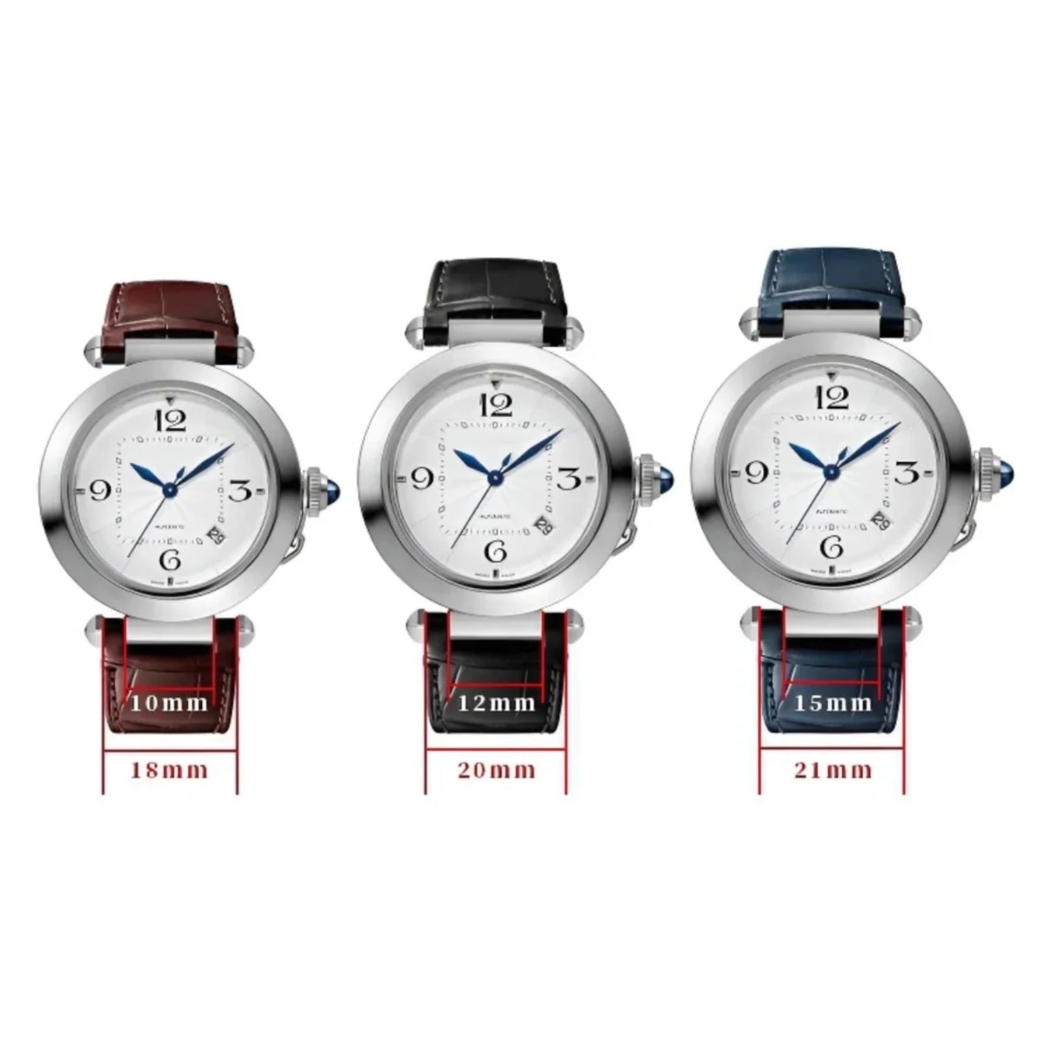 Leather Strap - For Cartier Pasha - Black - Helvetus