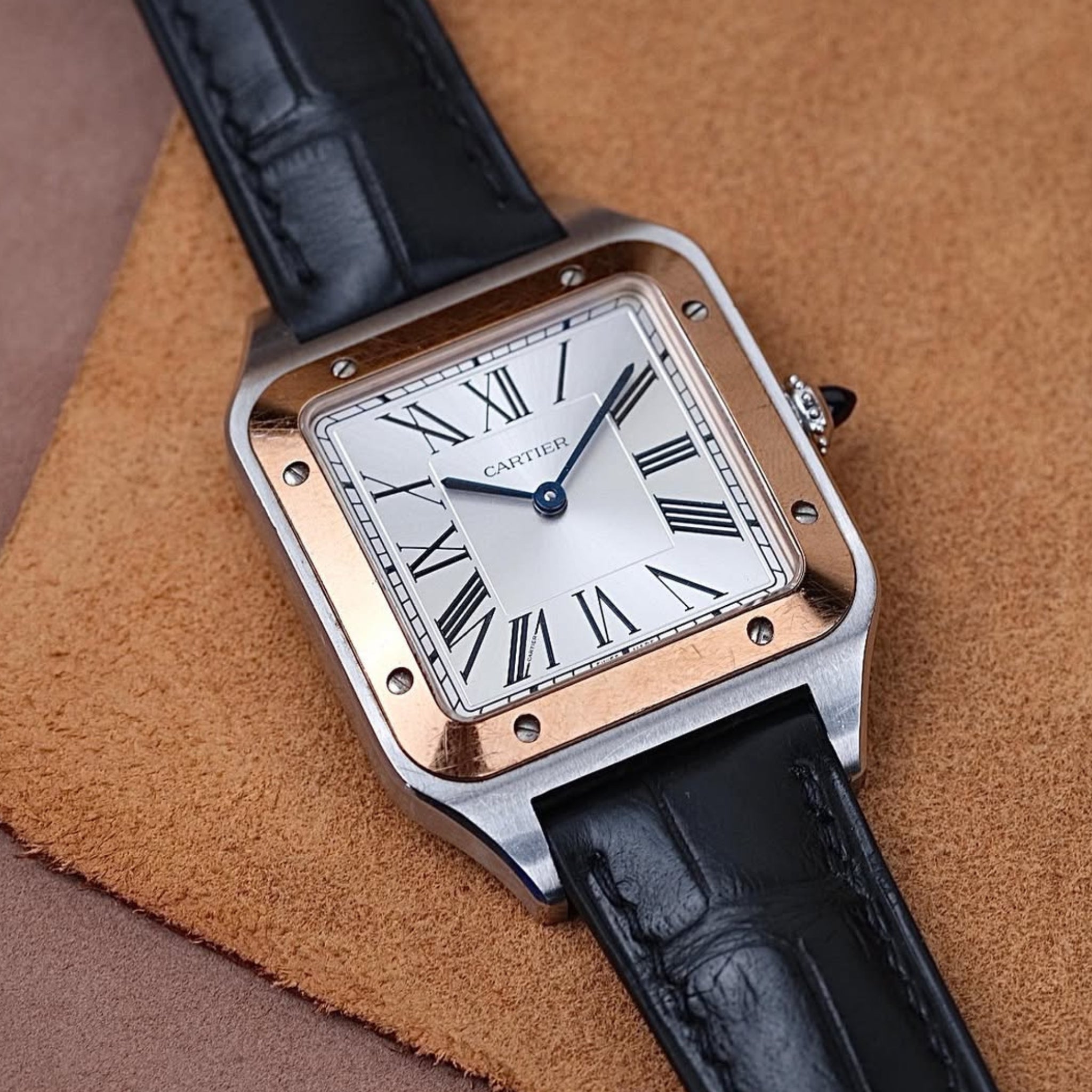 Leather Strap - For Cartier Santos Dumont - Black - Helvetus