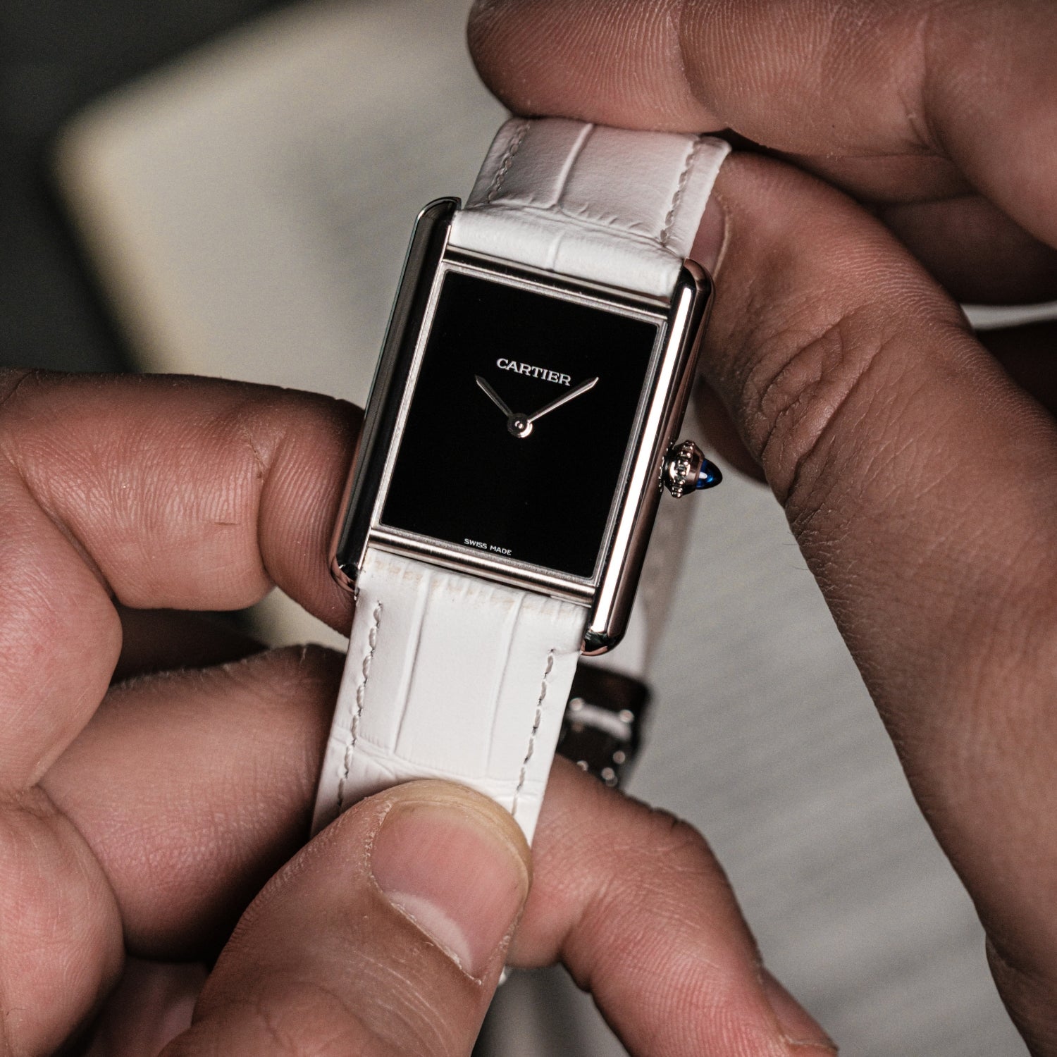 Leather Strap for Cartier Tank / Tank Solo / Tank Must – White - Helvetus