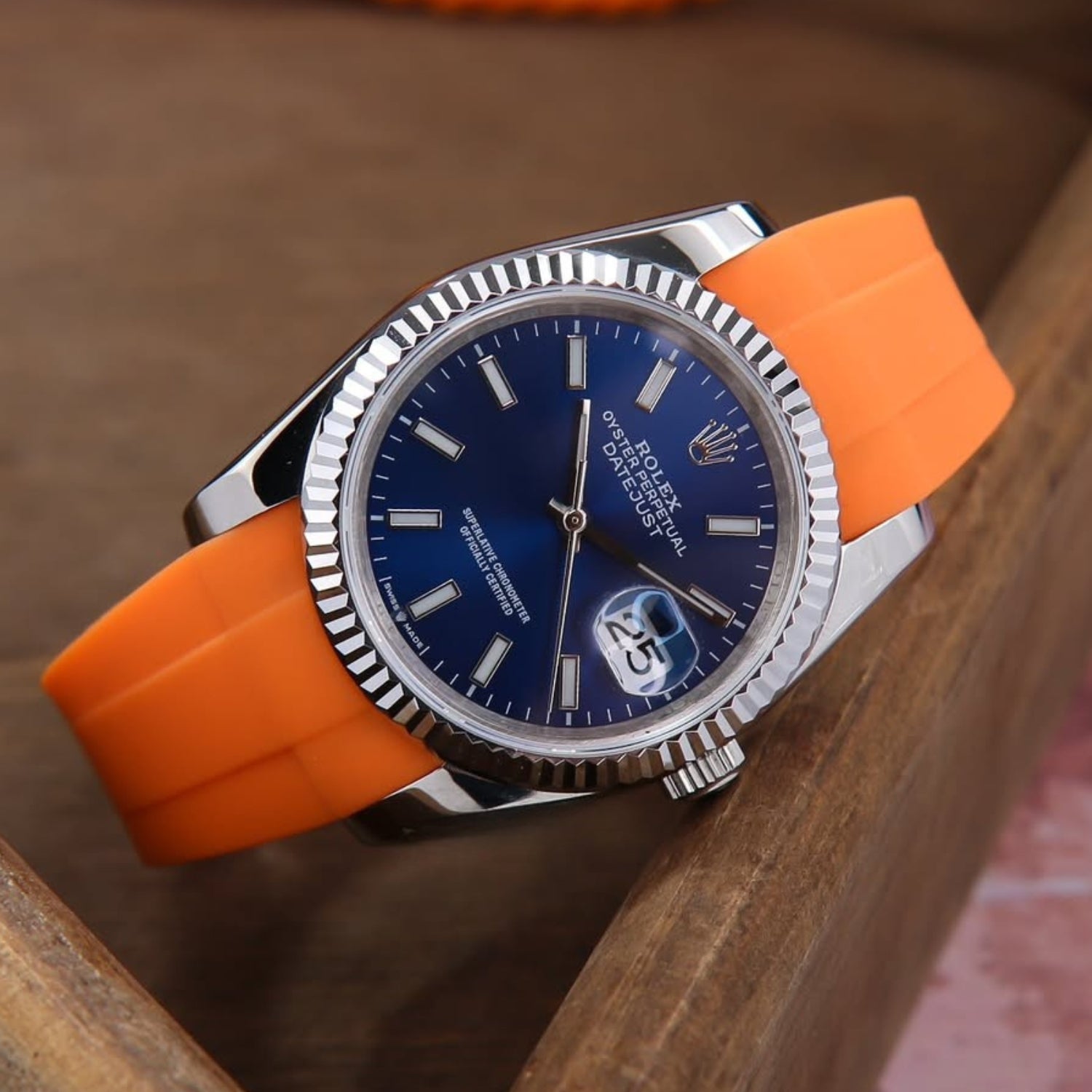 سوار مطاطي - لـ Rolex Datejust 41mm - بلون برتقالي