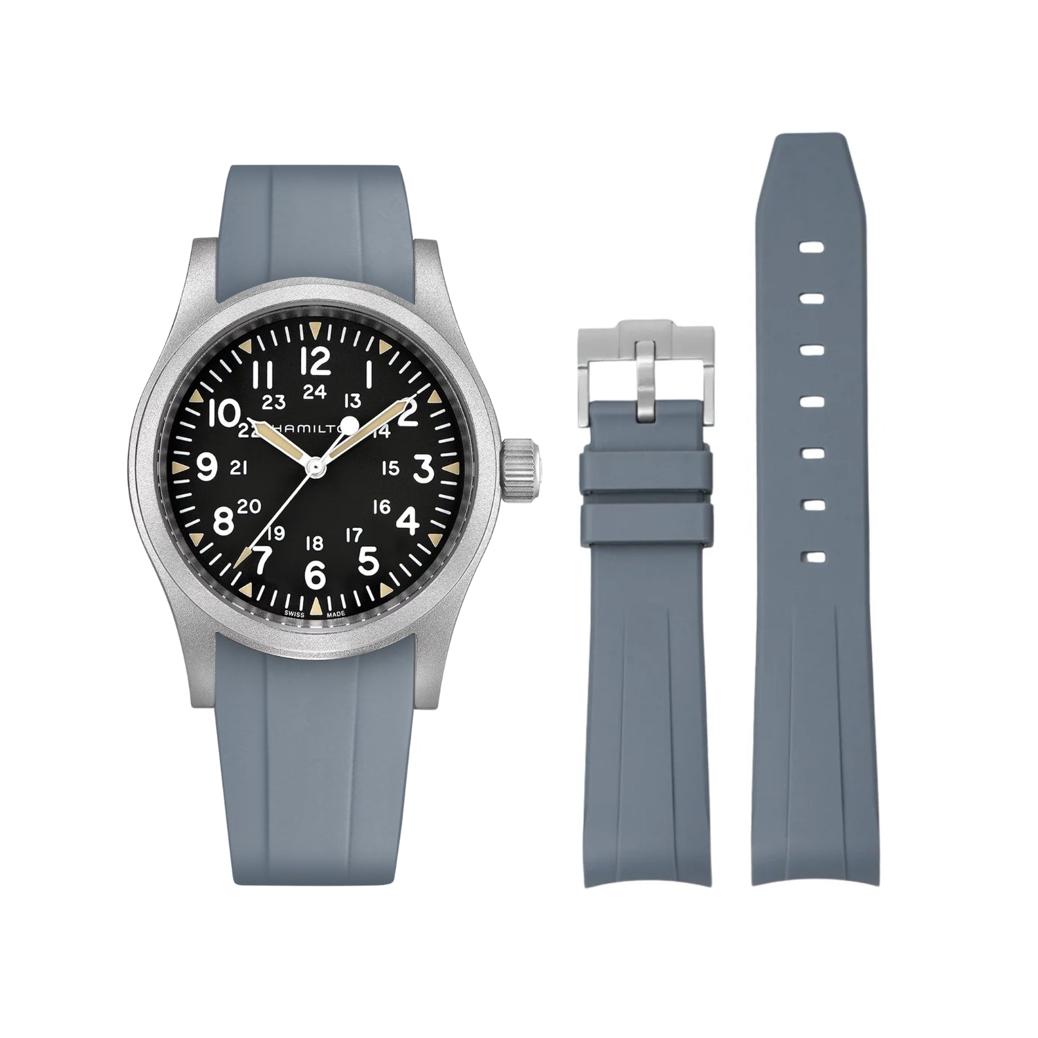 Rubber Strap – For Hamilton Khaki Field (38mm/40mm/42mm) - Grey - Helvetus